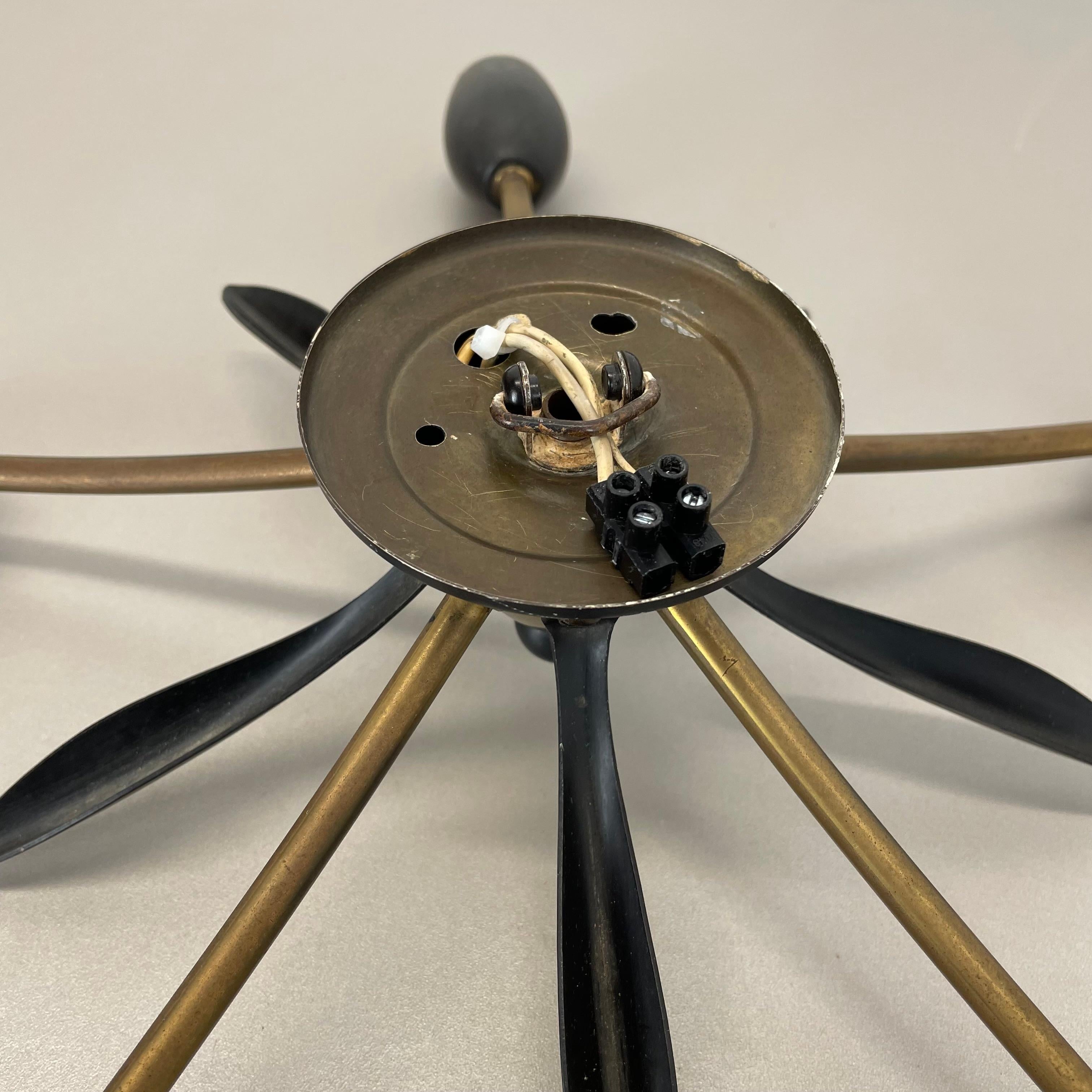 Brass Italian 39cm Stilnovo Style Theatre Ceiling Light Flush Mount, Italy, 1950 For Sale 13