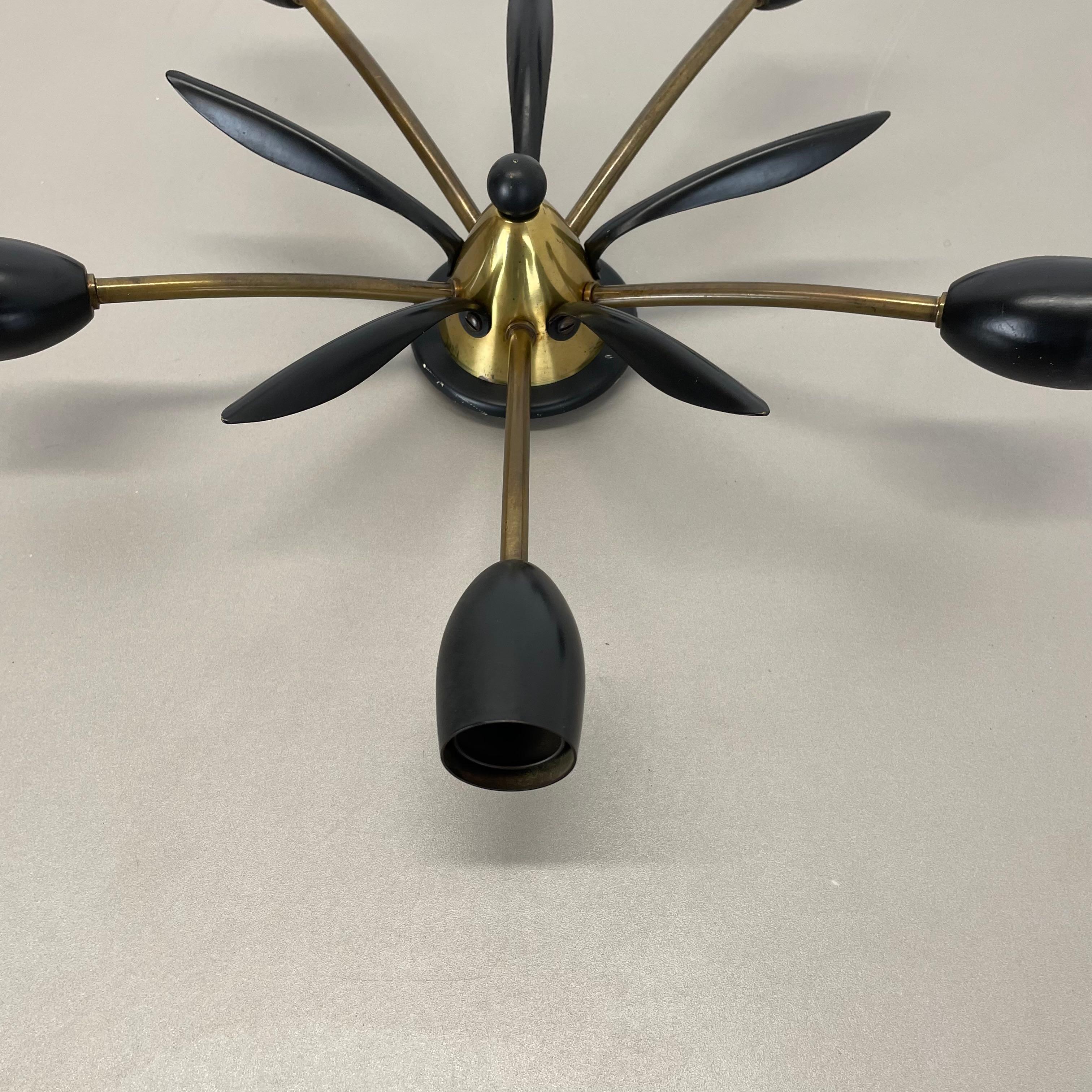 20th Century Brass Italian 39cm Stilnovo Style Theatre Ceiling Light Flush Mount, Italy, 1950 For Sale