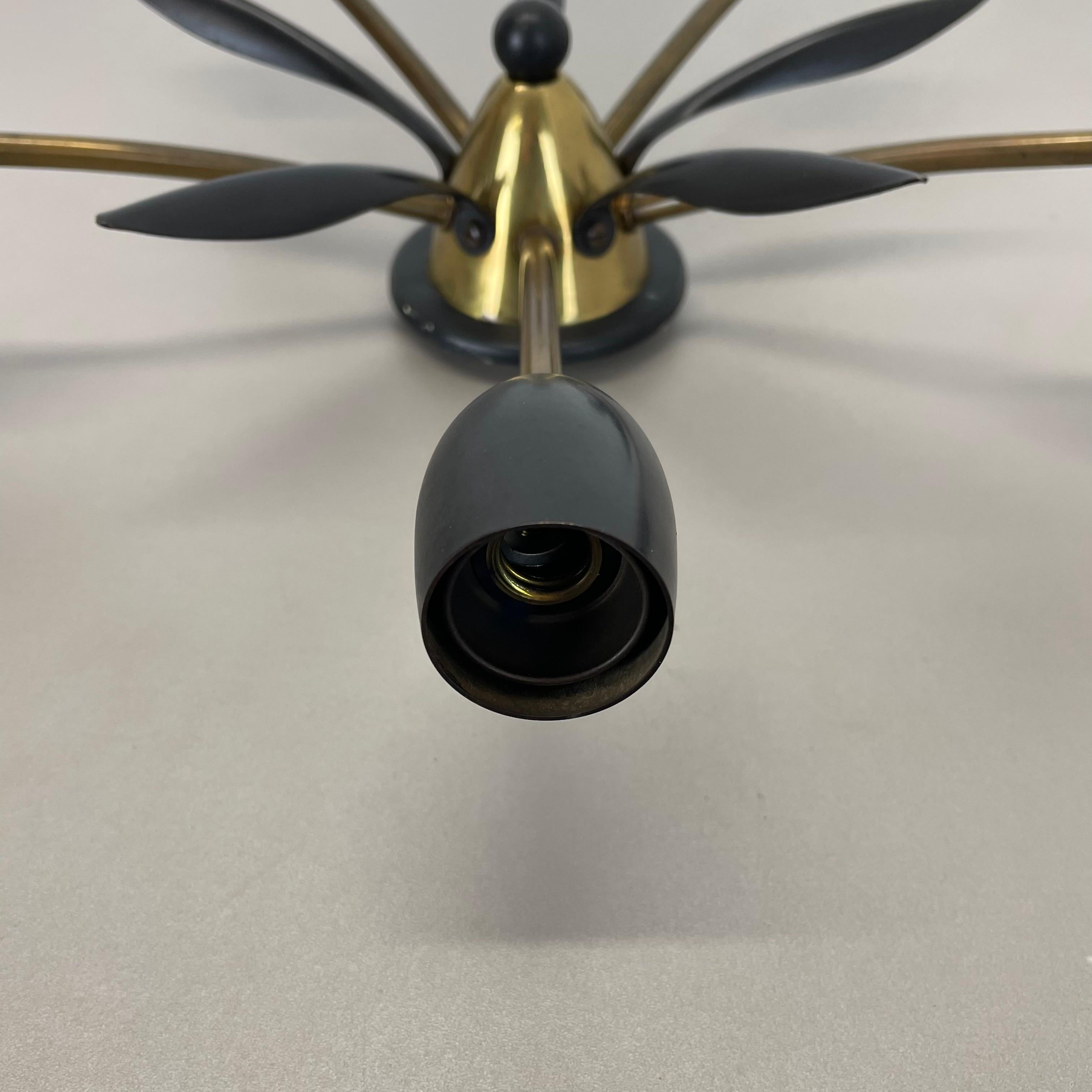 Metal Brass Italian 39cm Stilnovo Style Theatre Ceiling Light Flush Mount, Italy, 1950 For Sale