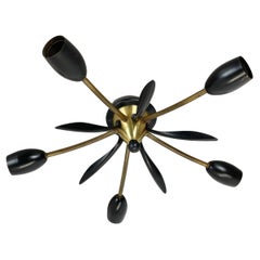 Brass Italian 39cm Stilnovo Style Theatre Ceiling Light Flush Mount, Italy, 1950