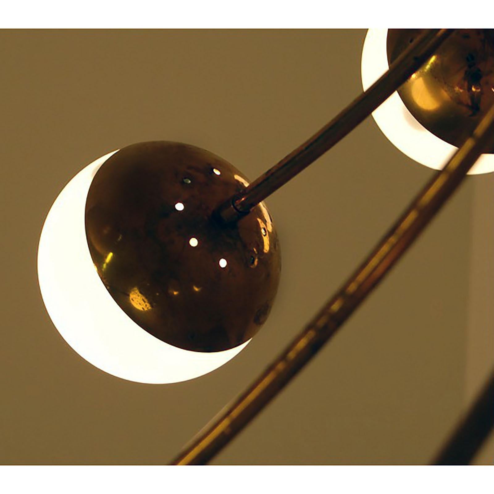 Glass Brass Italian Chandelier, in the Style of Stilnovo For Sale