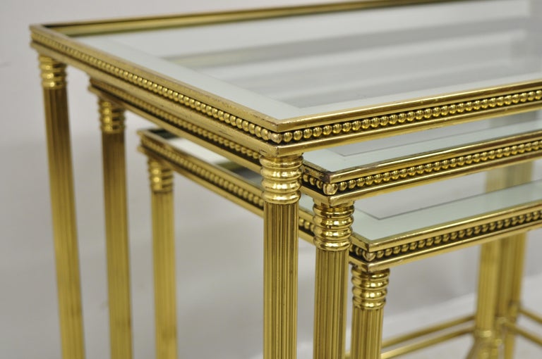 Brass Italian Hollywood Regency Side Nesting Tables Glass Top Tapered