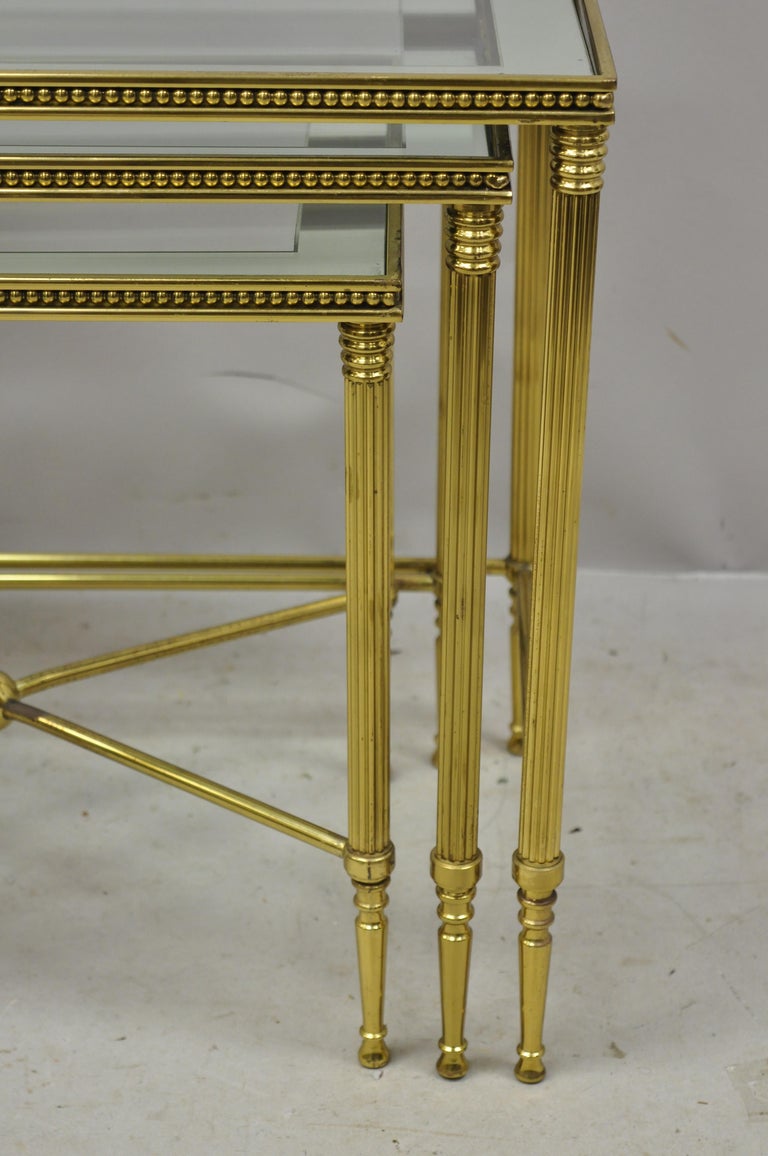 Brass Italian Hollywood Regency Side Nesting Tables Glass Top Tapered