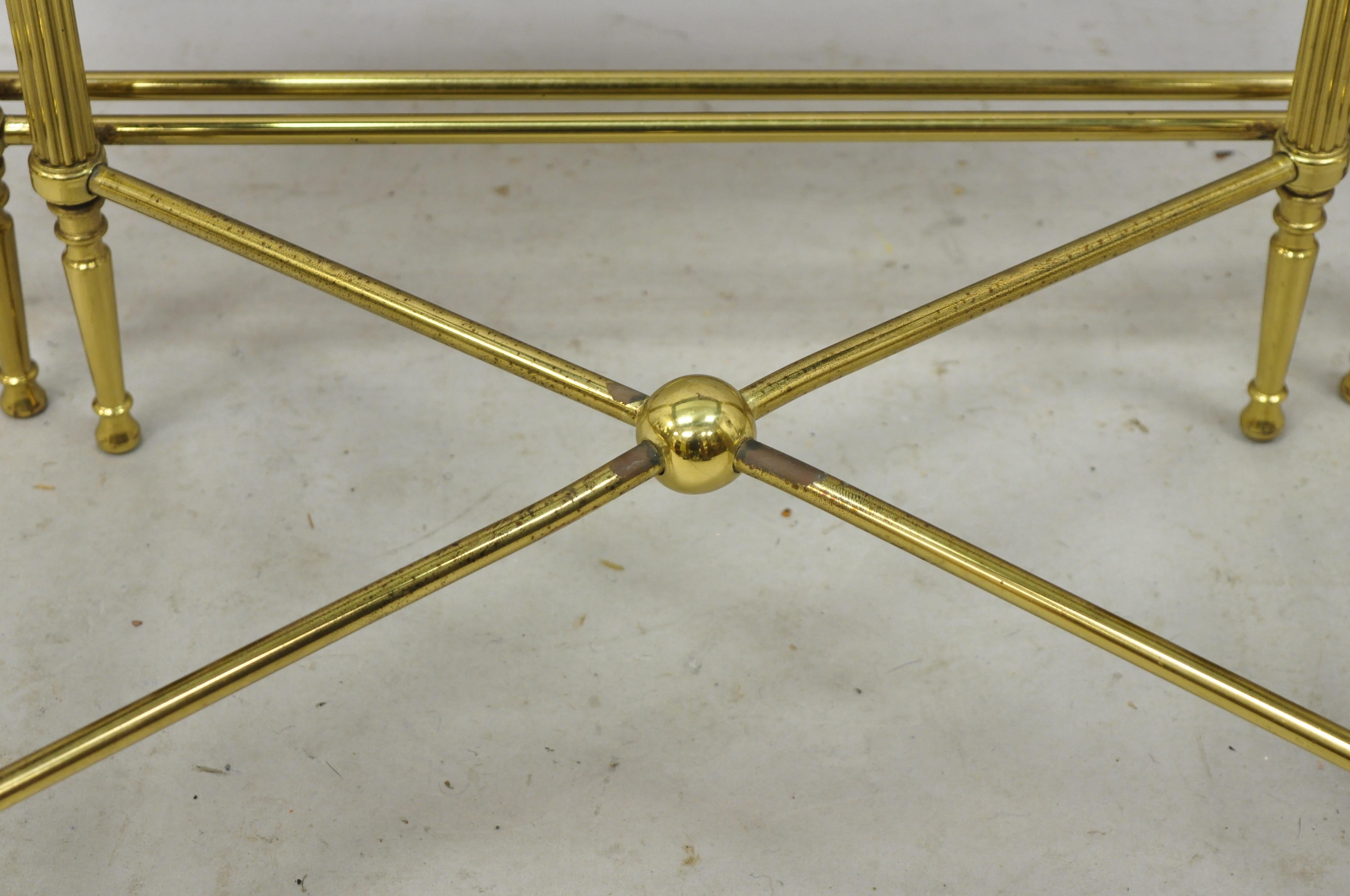 Brass Italian Hollywood Regency Side Nesting Tables Glass Top Tapered Legs Set 3 For Sale 2