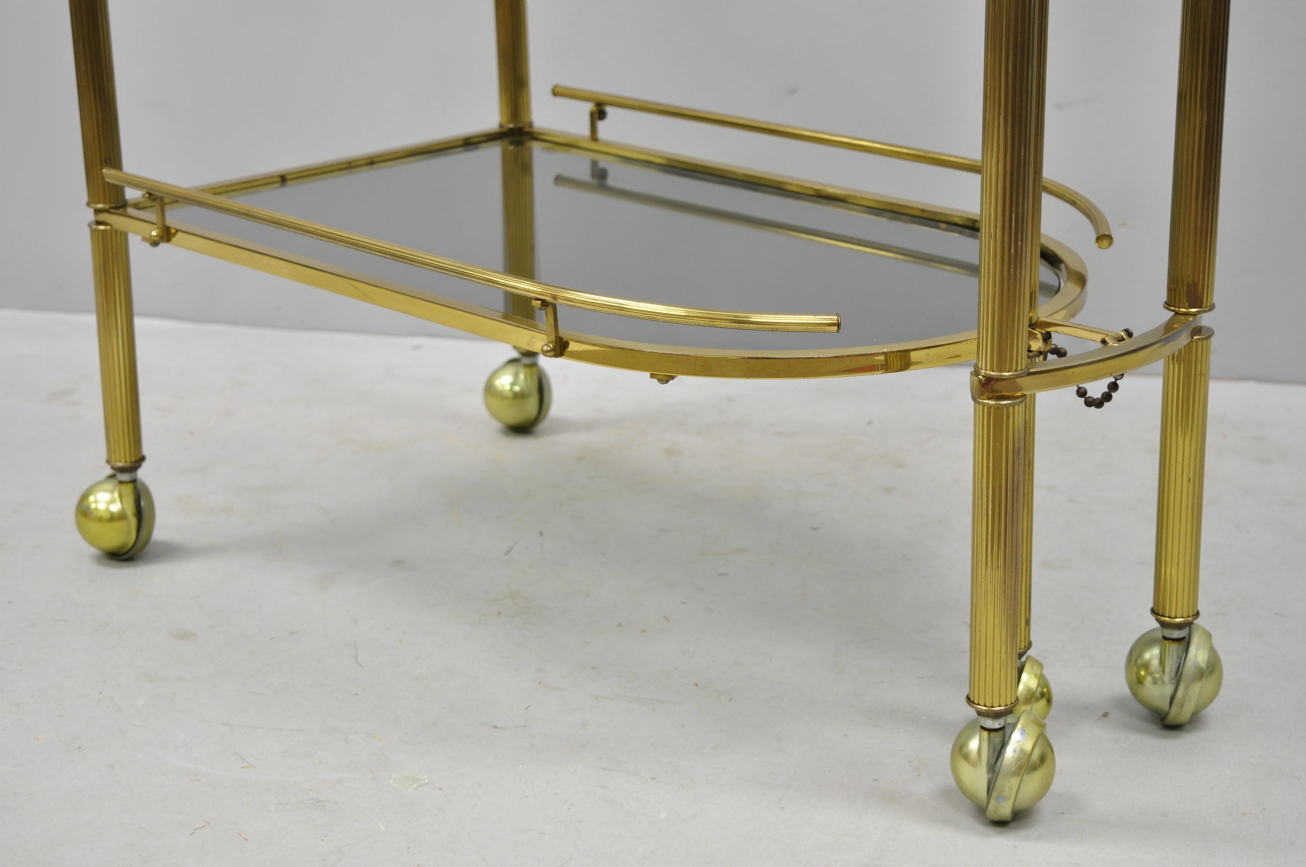 Brass Italian Hollywood Regency Swivel Rolling Bar Cart Server with Smoked Glass For Sale 5