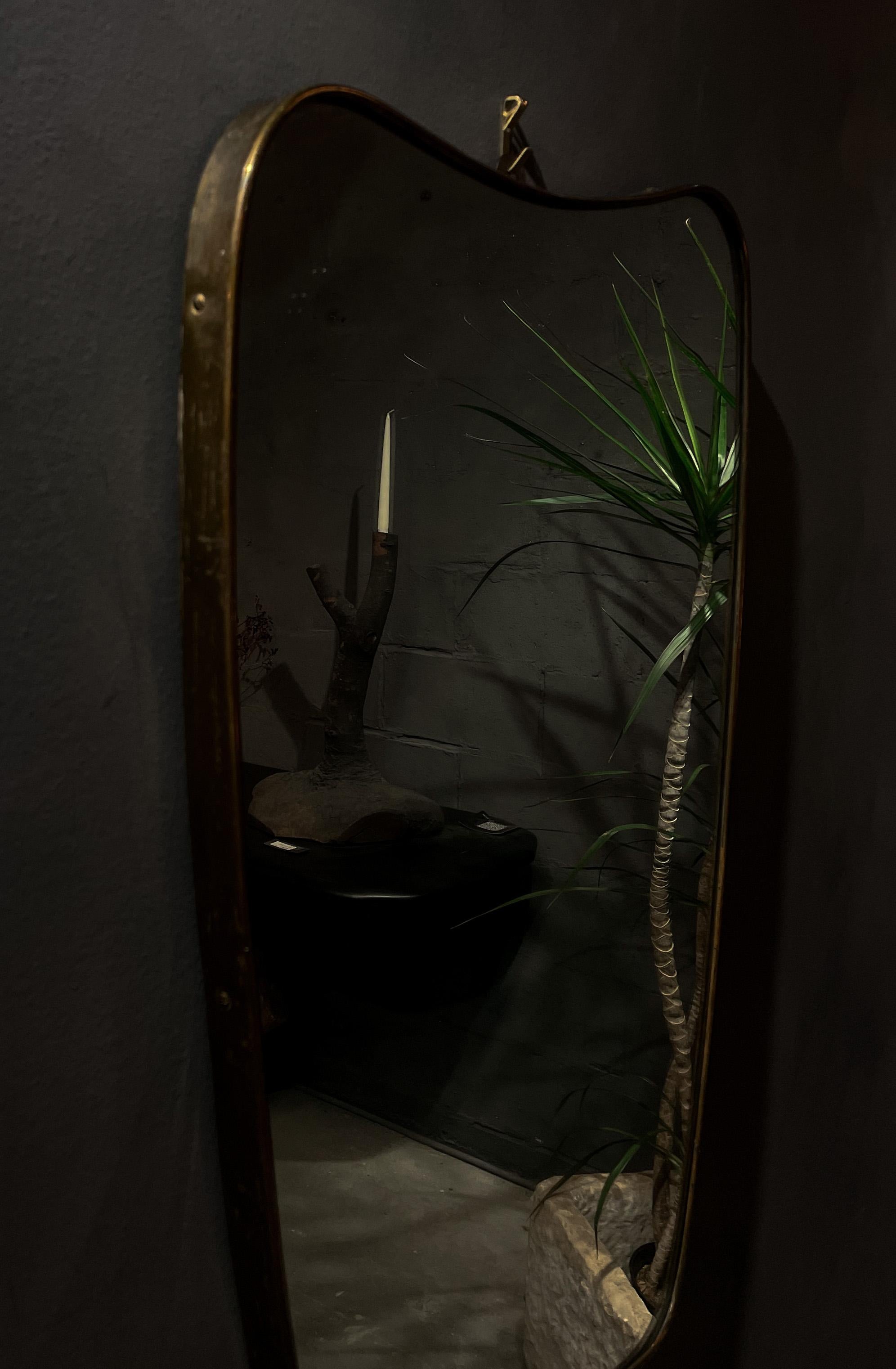 Mid-20th Century Brass Italian Mirror In The Manner of Gio Ponti - Circa 1950s For Sale