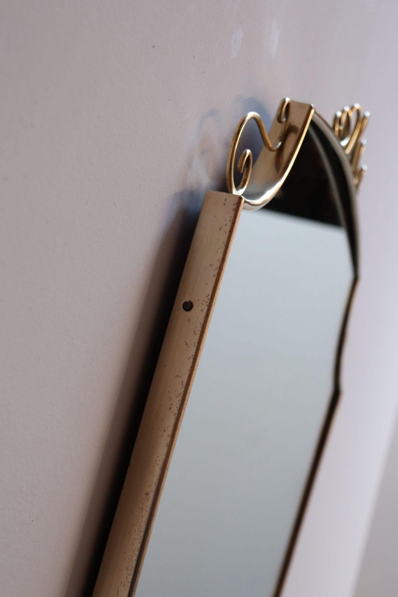 Brass Italian Modern Mirror with Coronet and Scroll Decoration after Gio Ponti 6