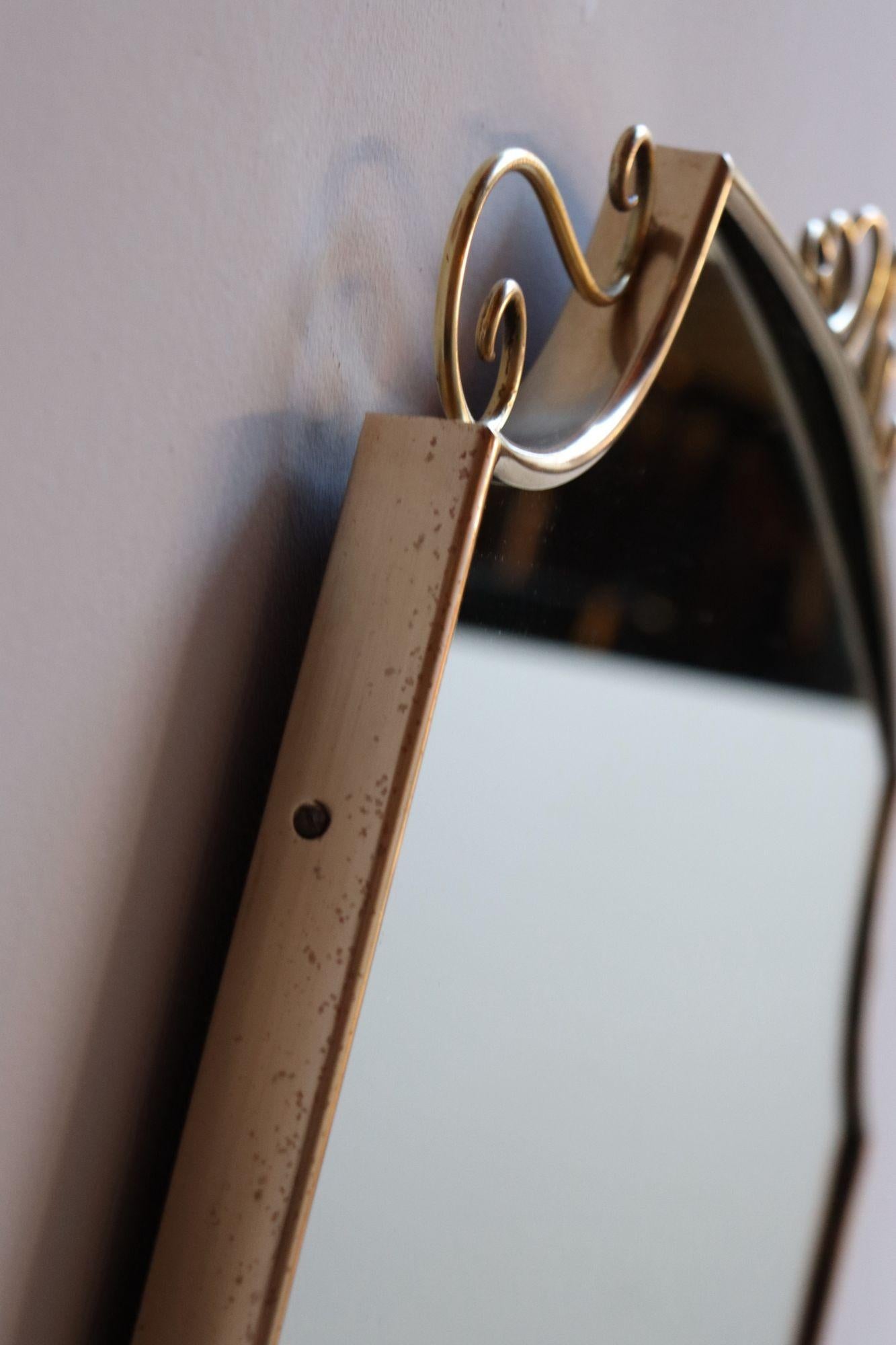 Brass Italian Modern Mirror with Coronet and Scroll Decoration after Gio Ponti 7
