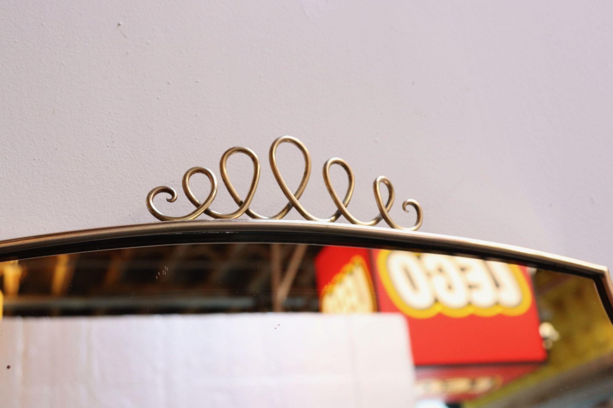Brass Italian Modern Mirror with Coronet and Scroll Decoration after Gio Ponti 1