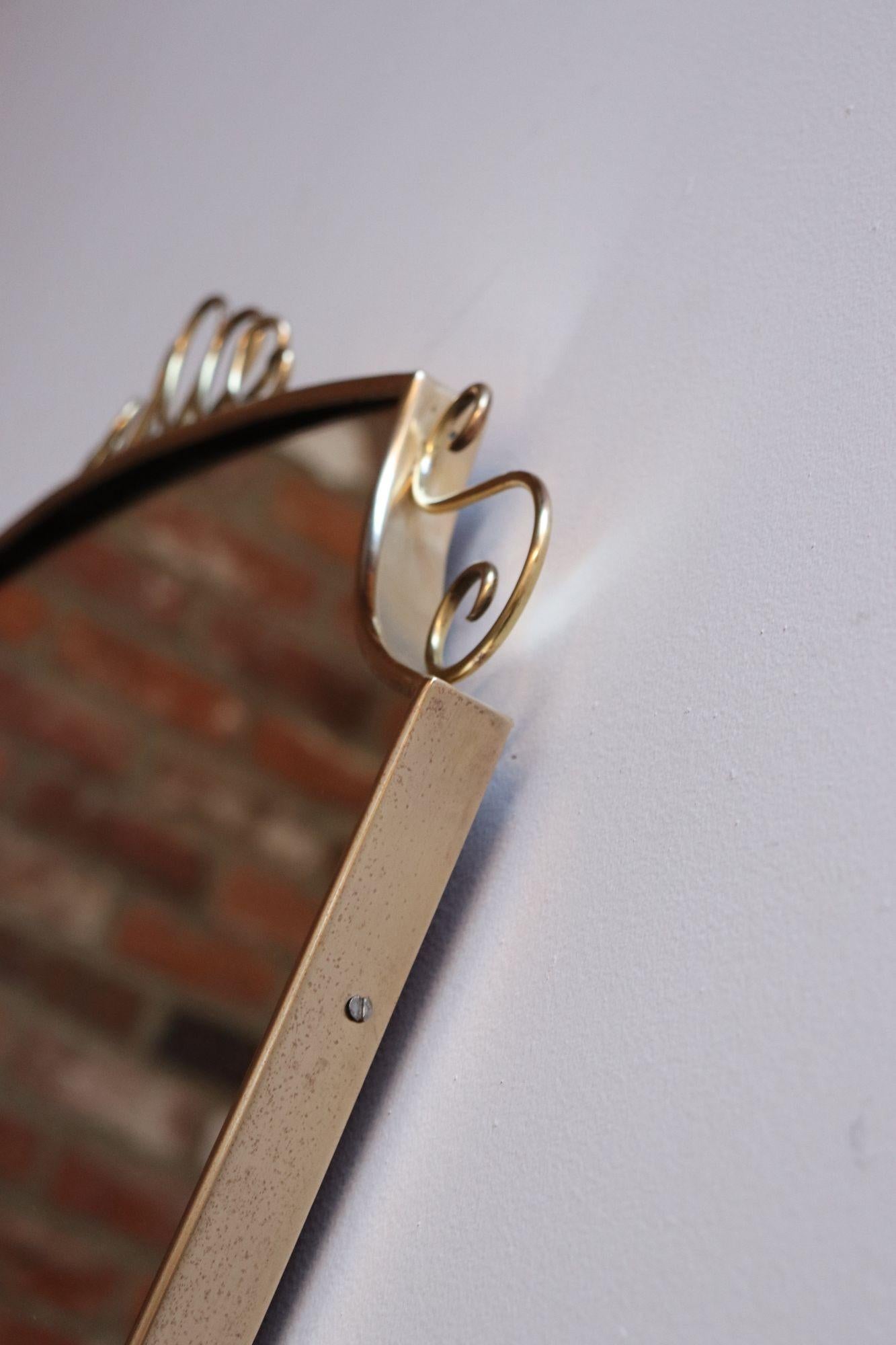 Brass Italian Modern Mirror with Coronet and Scroll Decoration after Gio Ponti 2