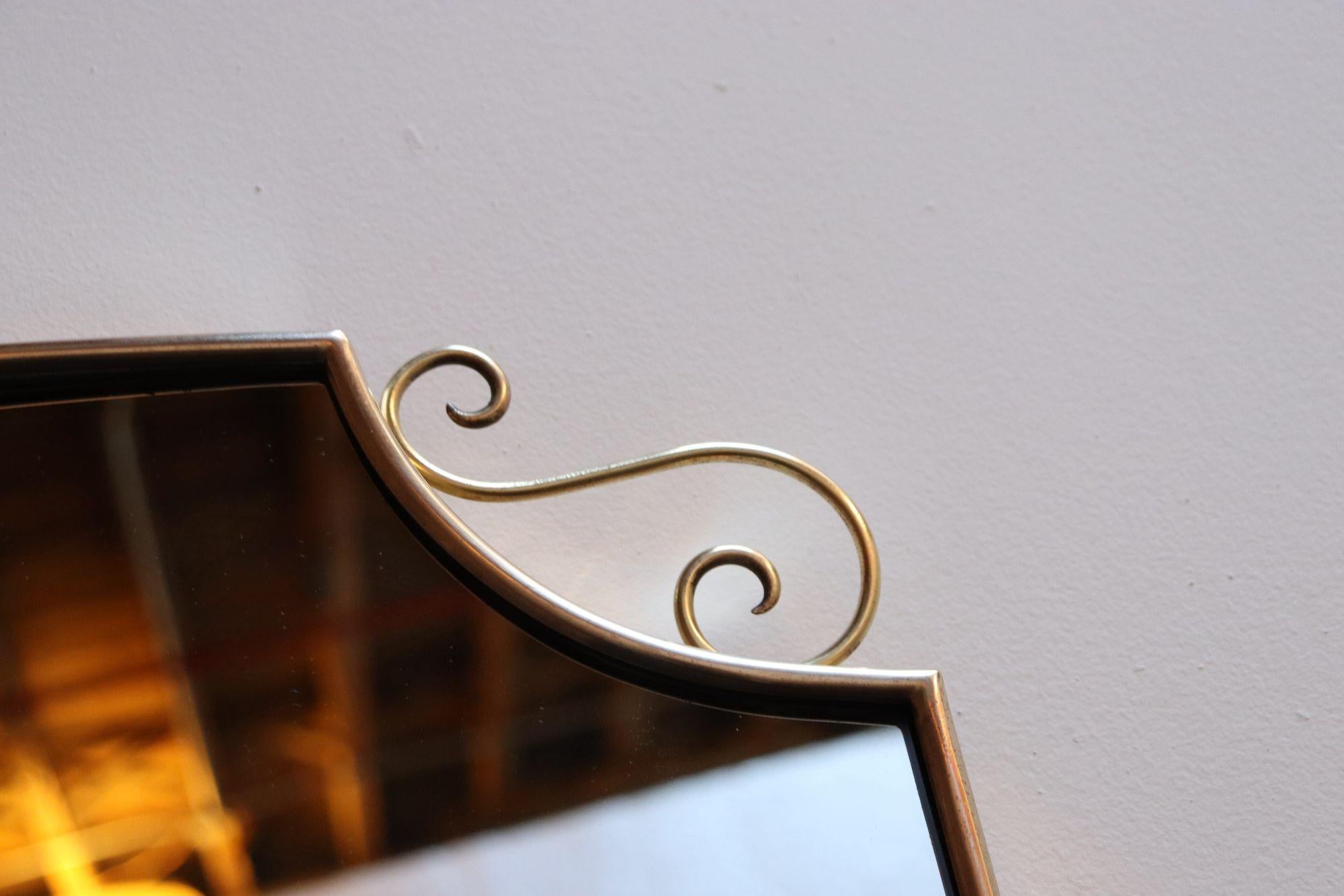 Brass Italian Modern Mirror with Coronet and Scroll Decoration after Gio Ponti 4