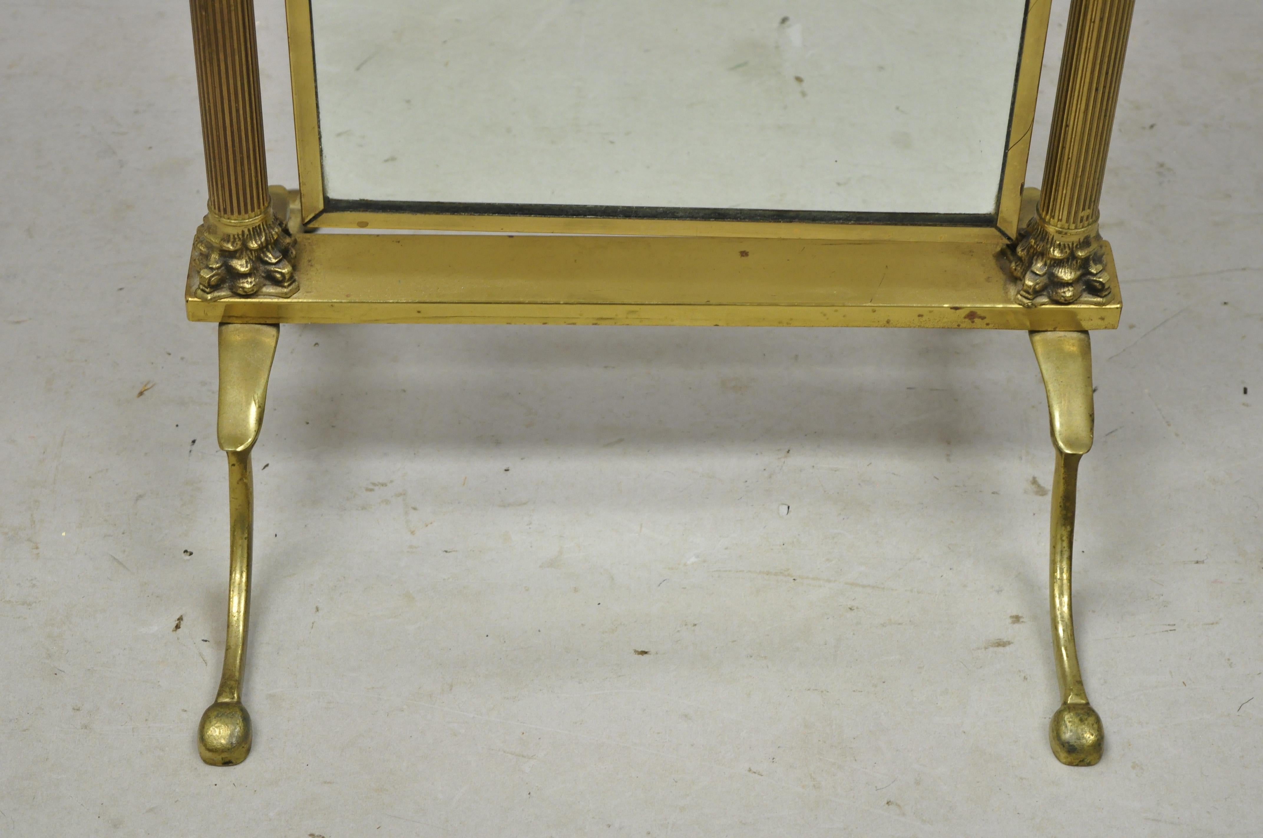 Late 20th Century Brass Italian Neoclassical Small Cheval Dressing Floor Mirror with Seated Lions