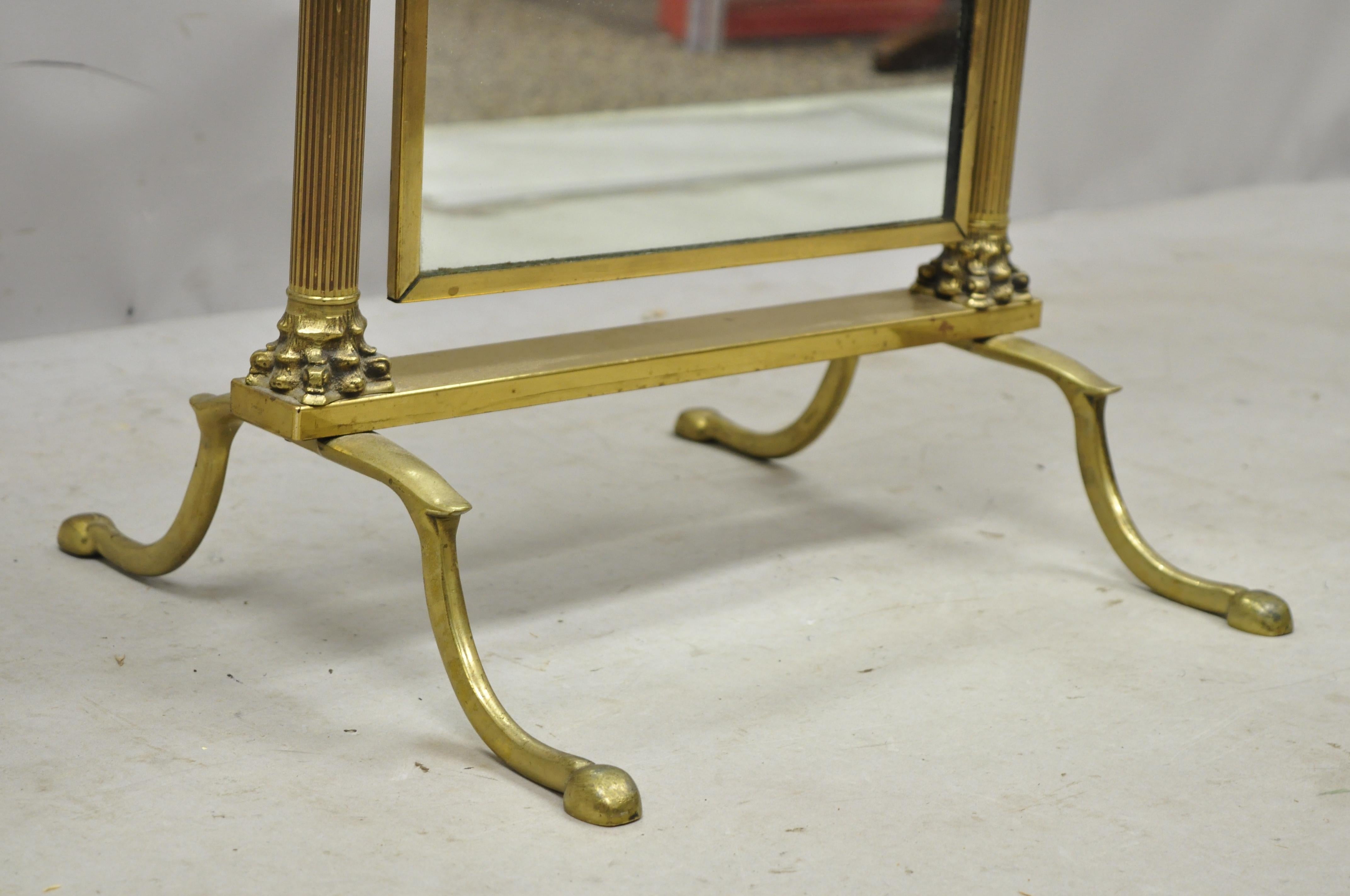 Brass Italian Neoclassical Small Cheval Dressing Floor Mirror with Seated Lions 1