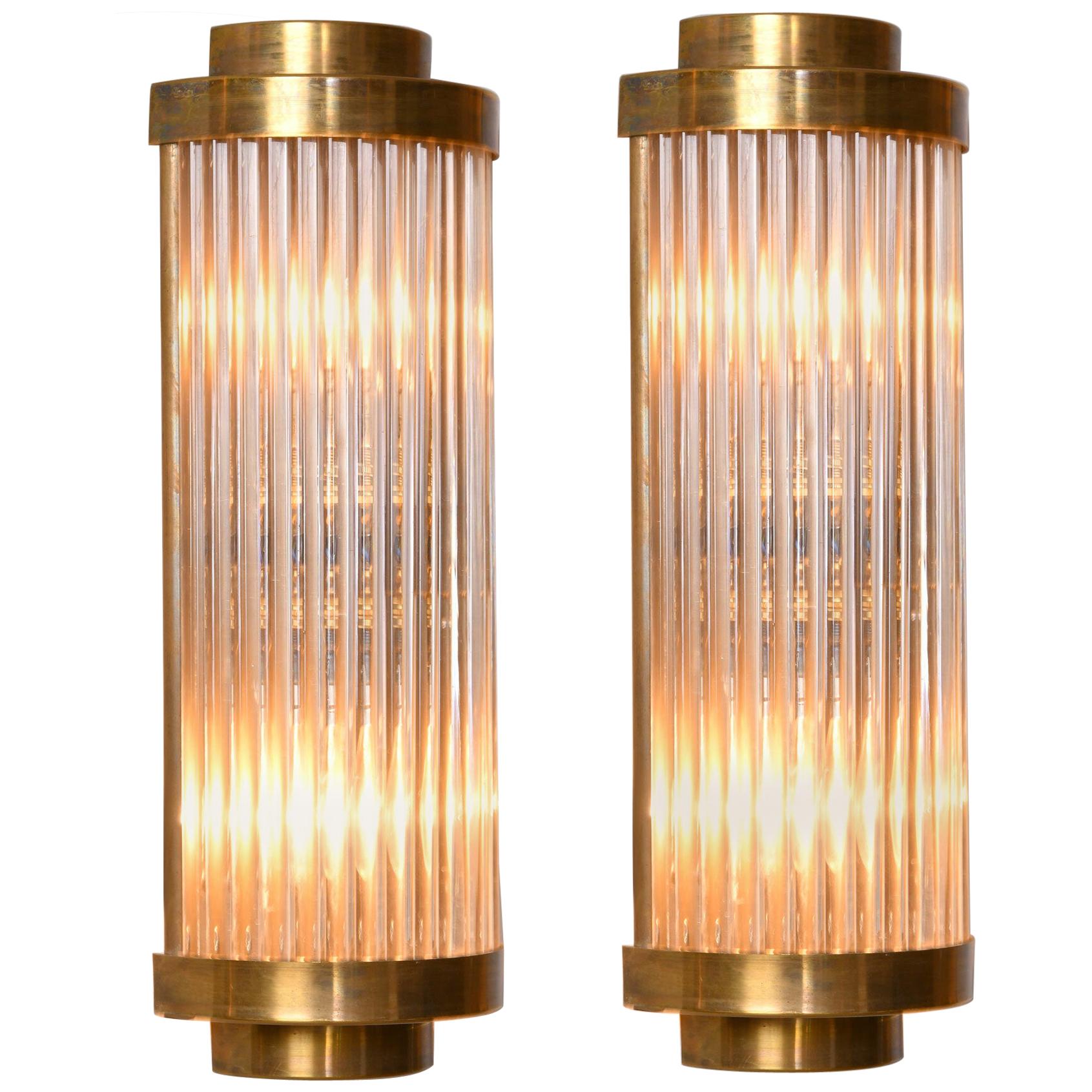 Brass Italian Ravello Deco Style Wall Lights with 2-Tier Detail For Sale