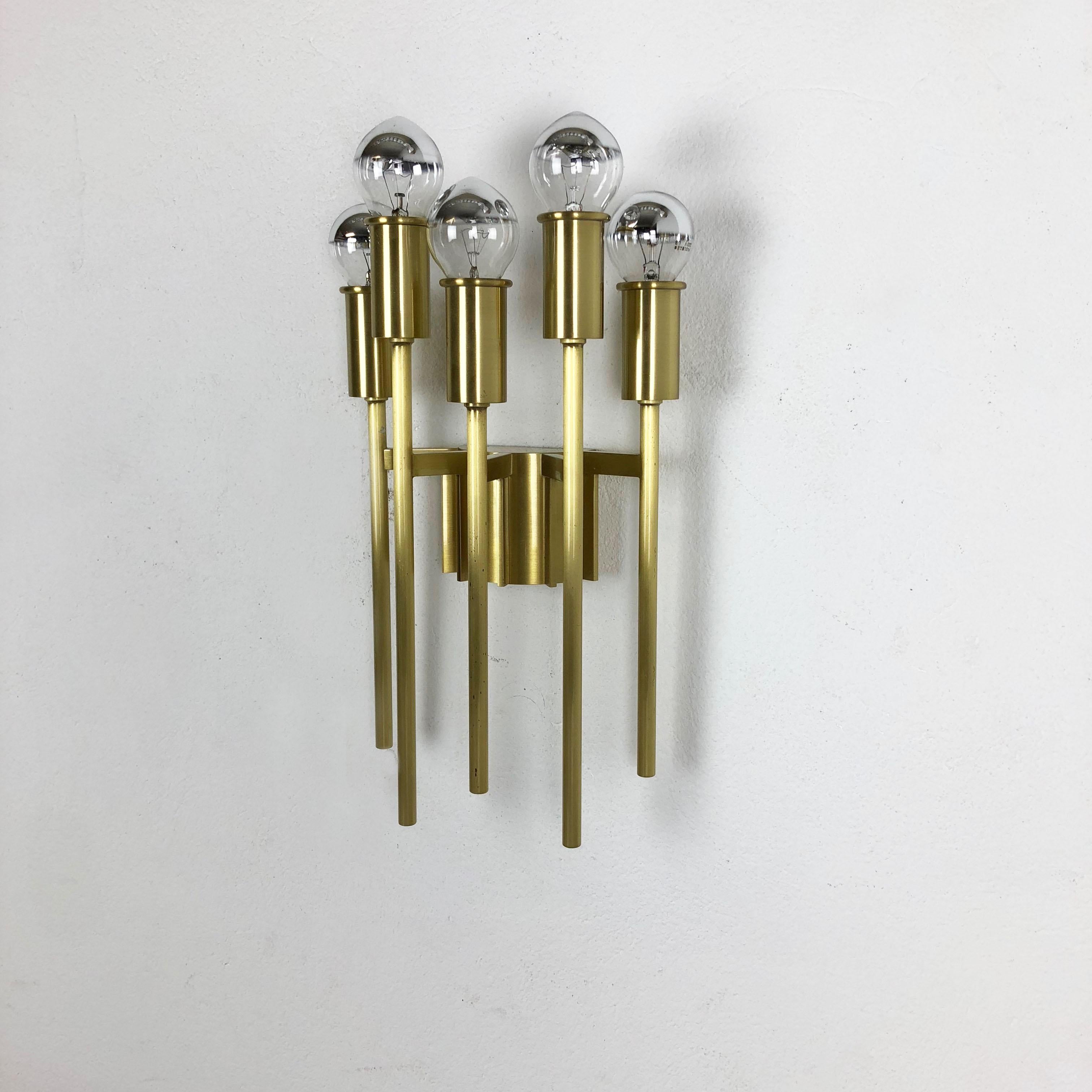 Mid-Century Modern Brass Italian Stilnovo Style Theatre Wall Ceiling Light Sconces, Italy, 1970s For Sale