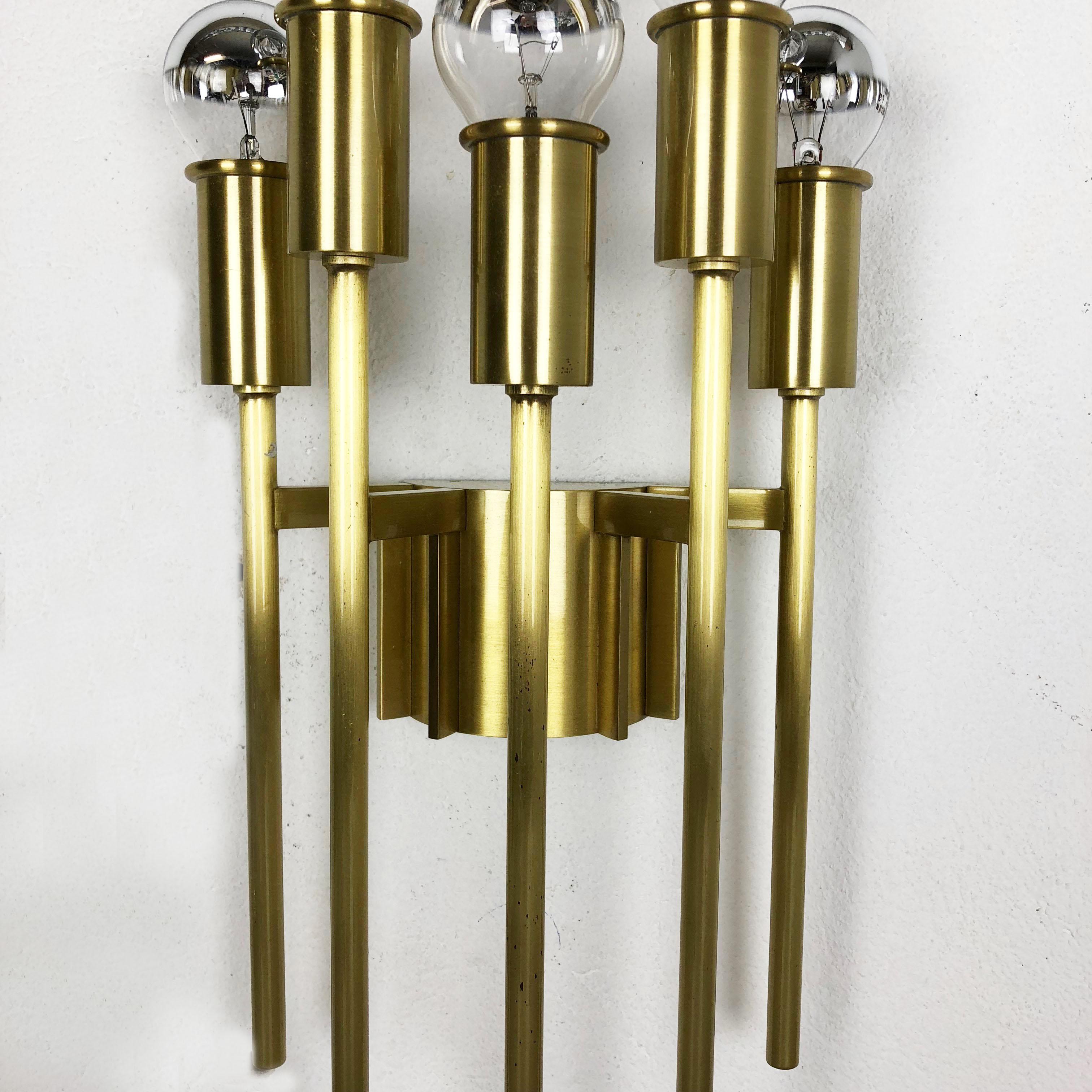 Metal Brass Italian Stilnovo Style Theatre Wall Ceiling Light Sconces, Italy, 1970s For Sale