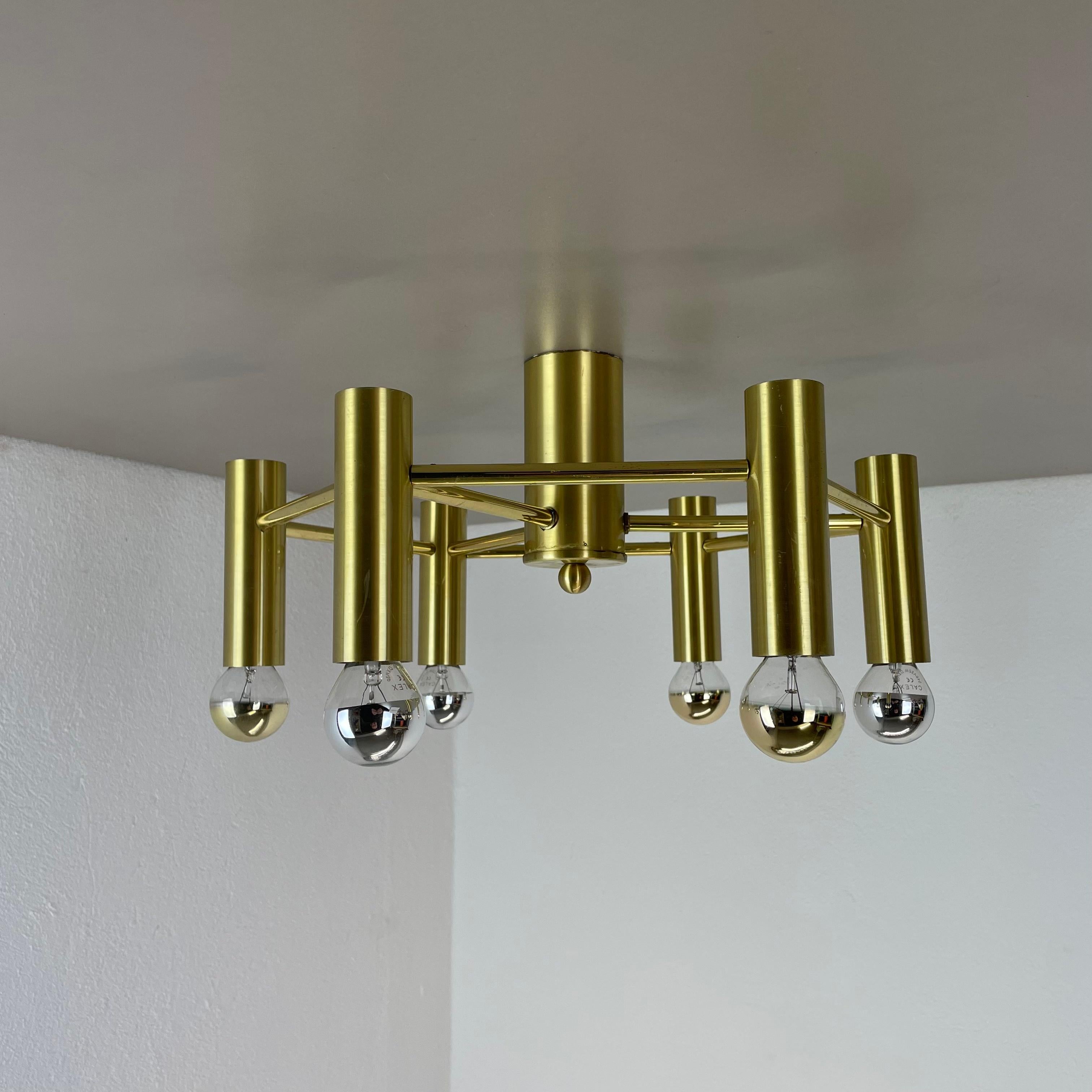 Mid-Century Modern Brass Italian Stilnovo Style Atomic Space Age Ceiling Light Sconces, Italy, 1970 For Sale