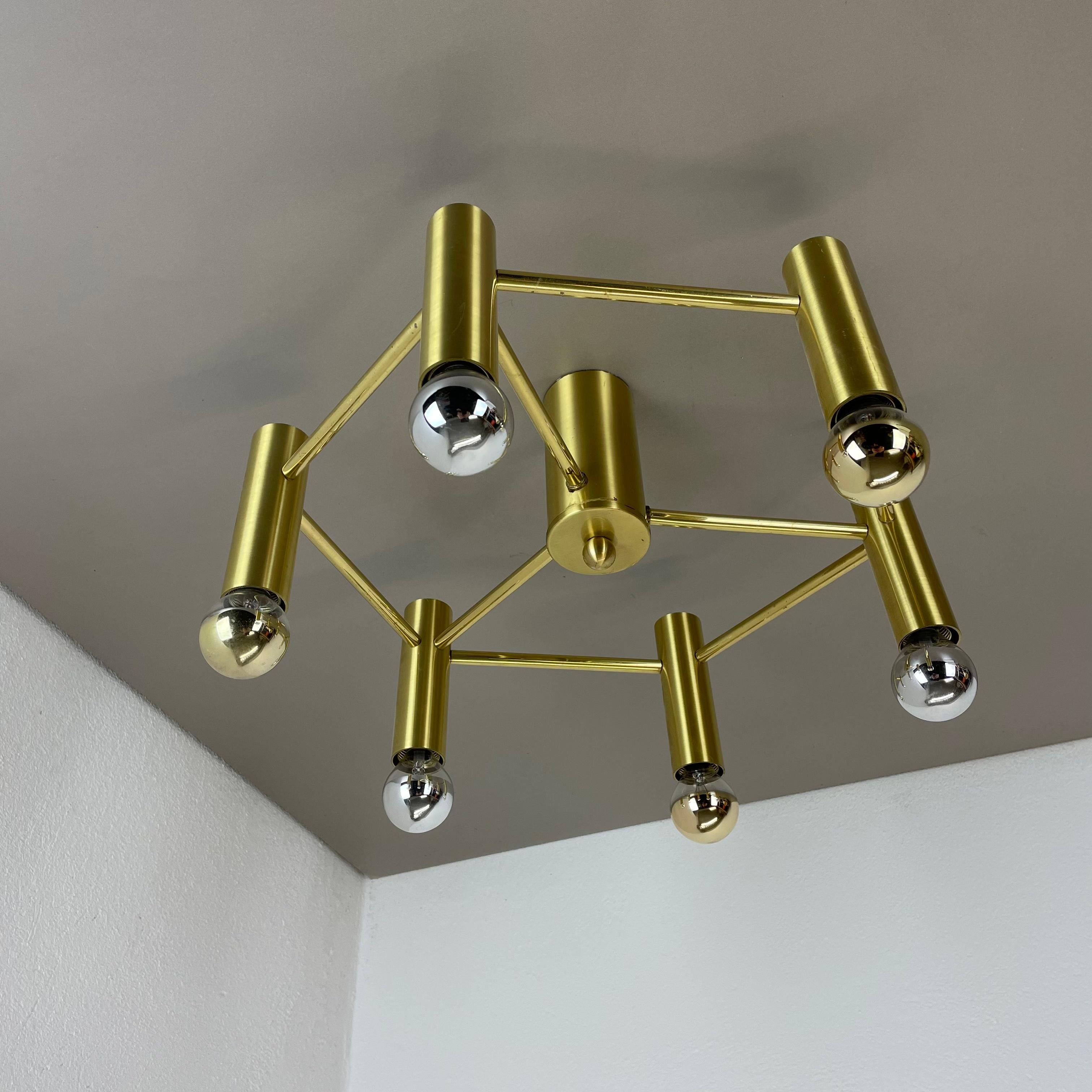 Brass Italian Stilnovo Style Atomic Space Age Ceiling Light Sconces, Italy, 1970 In Good Condition For Sale In Kirchlengern, DE