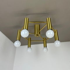 Brass Italian Stilnovo Style Atomic Space Age Ceiling Light Sconces, Italy 1970s