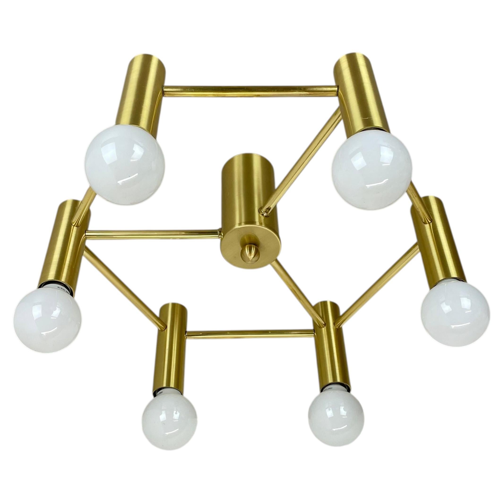 Brass Italian Stilnovo Style Atomic Space Age Ceiling Light Sconces, Italy 1970s