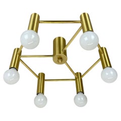 Brass Italian Stilnovo Style Atomic Space Age Ceiling Light Sconces, Italy 1970s