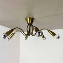 Brass Italian Stilnovo Style Theatre Ceiling Light Flush Mount, Italy, 1950s