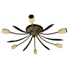 Brass Italian Stilnovo Style Theatre Ceiling Light Flush Mount, Italy, 1950s