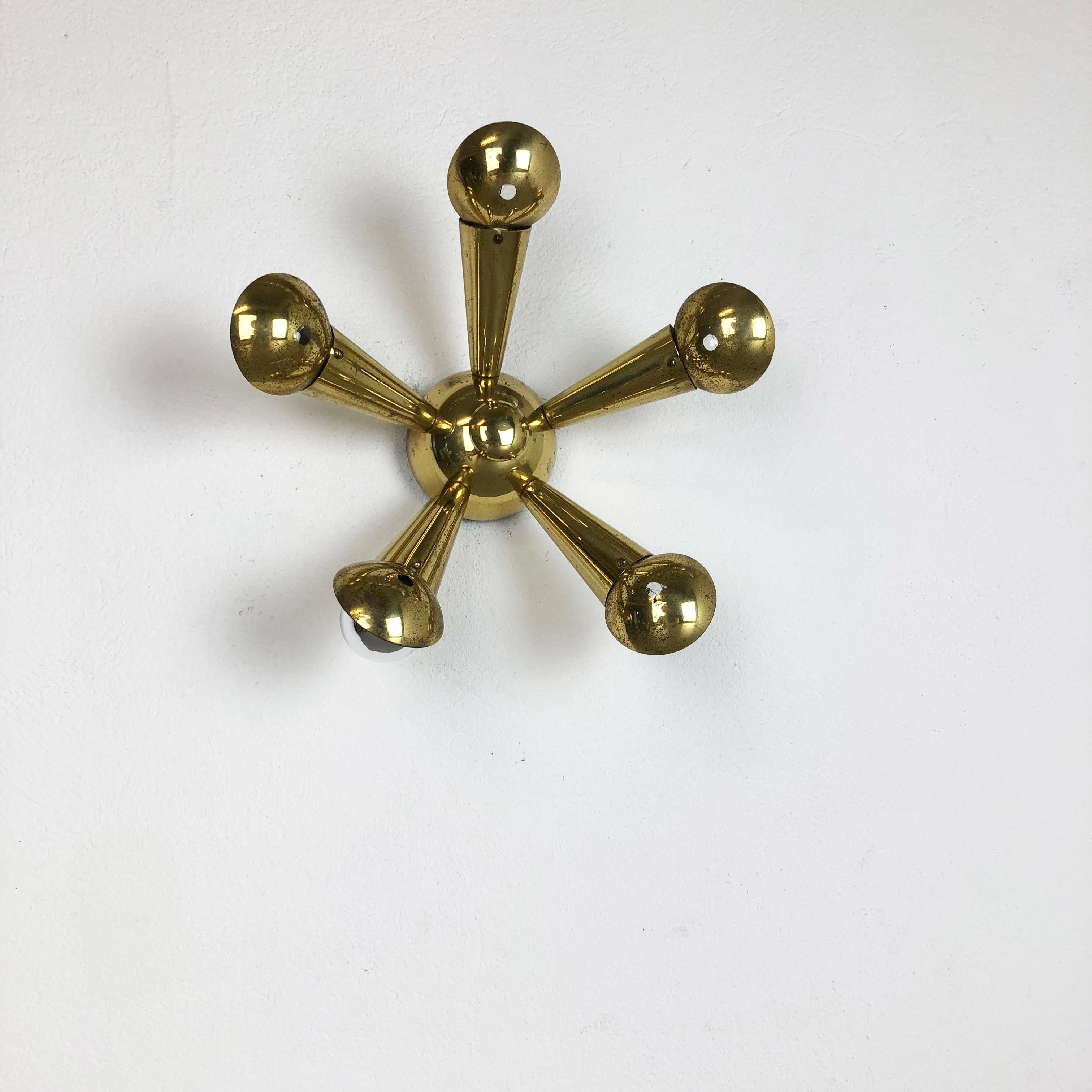 Mid-Century Modern Brass Italian Stilnovo Style Theatre Wall Ceiling Light Sconces, Italy, 1950s