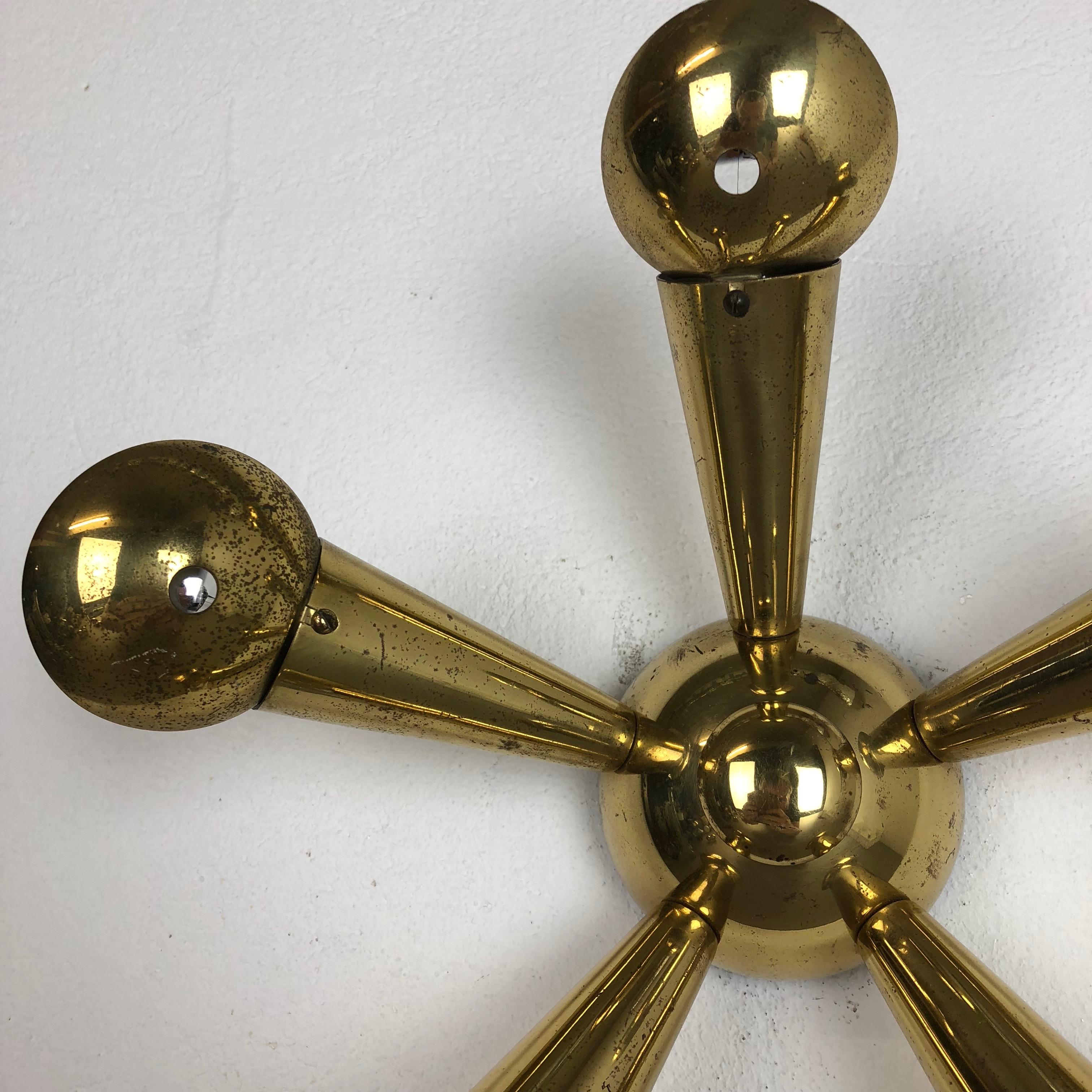 Brass Italian Stilnovo Style Theatre Wall Ceiling Light Sconces, Italy, 1950s 3