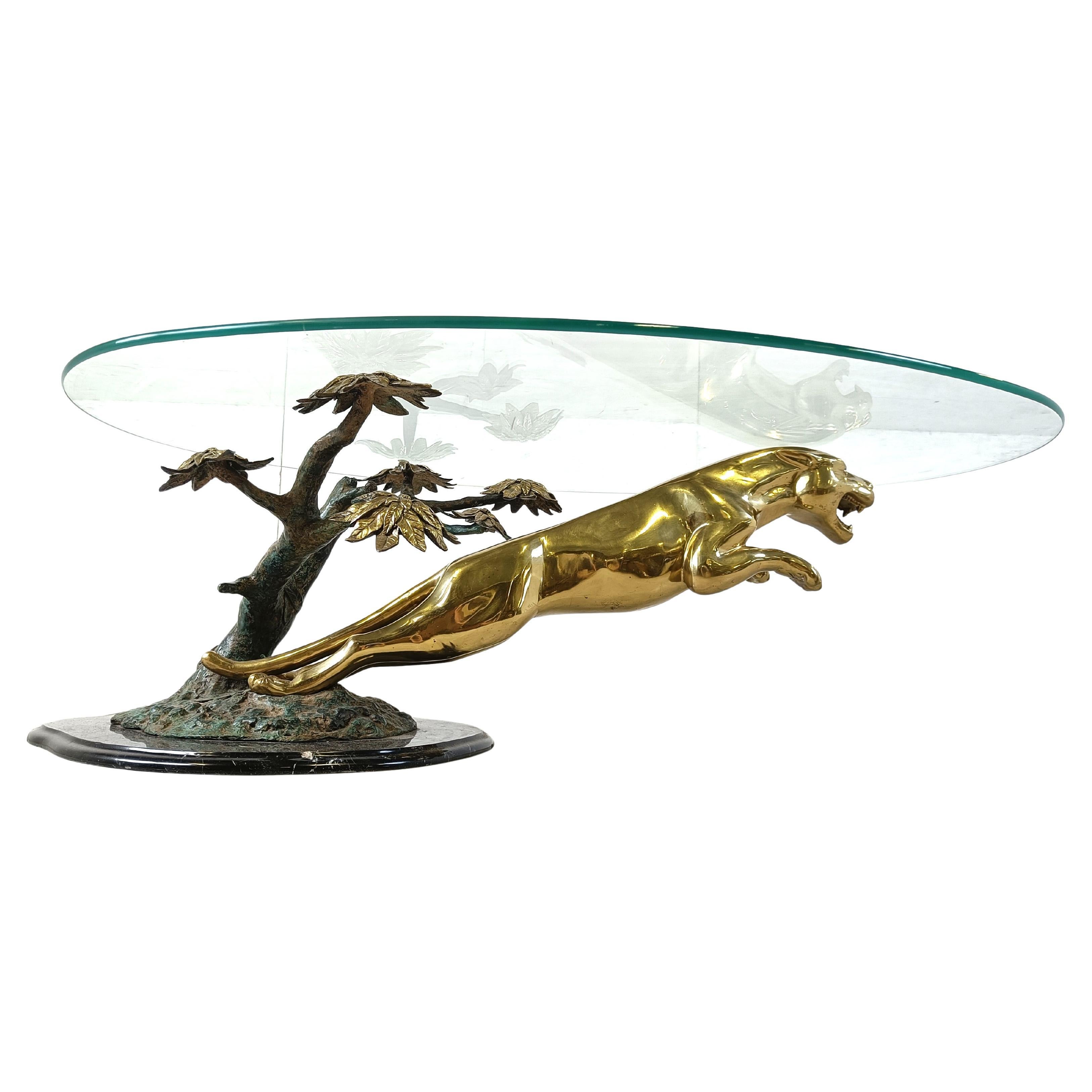 Brass jaguar coffee table, 1970s For Sale