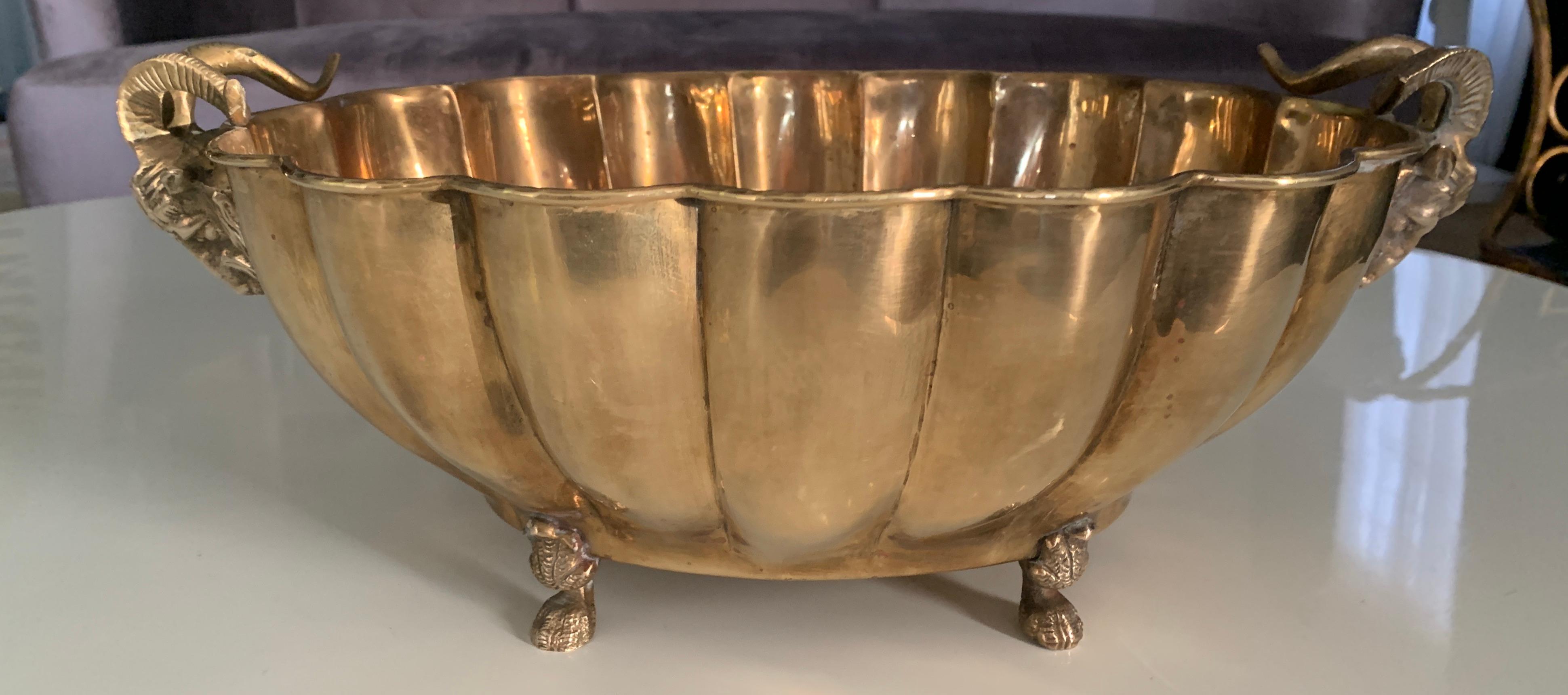 Brass Jardinière with Rams Head Handles and Paw Feet 4
