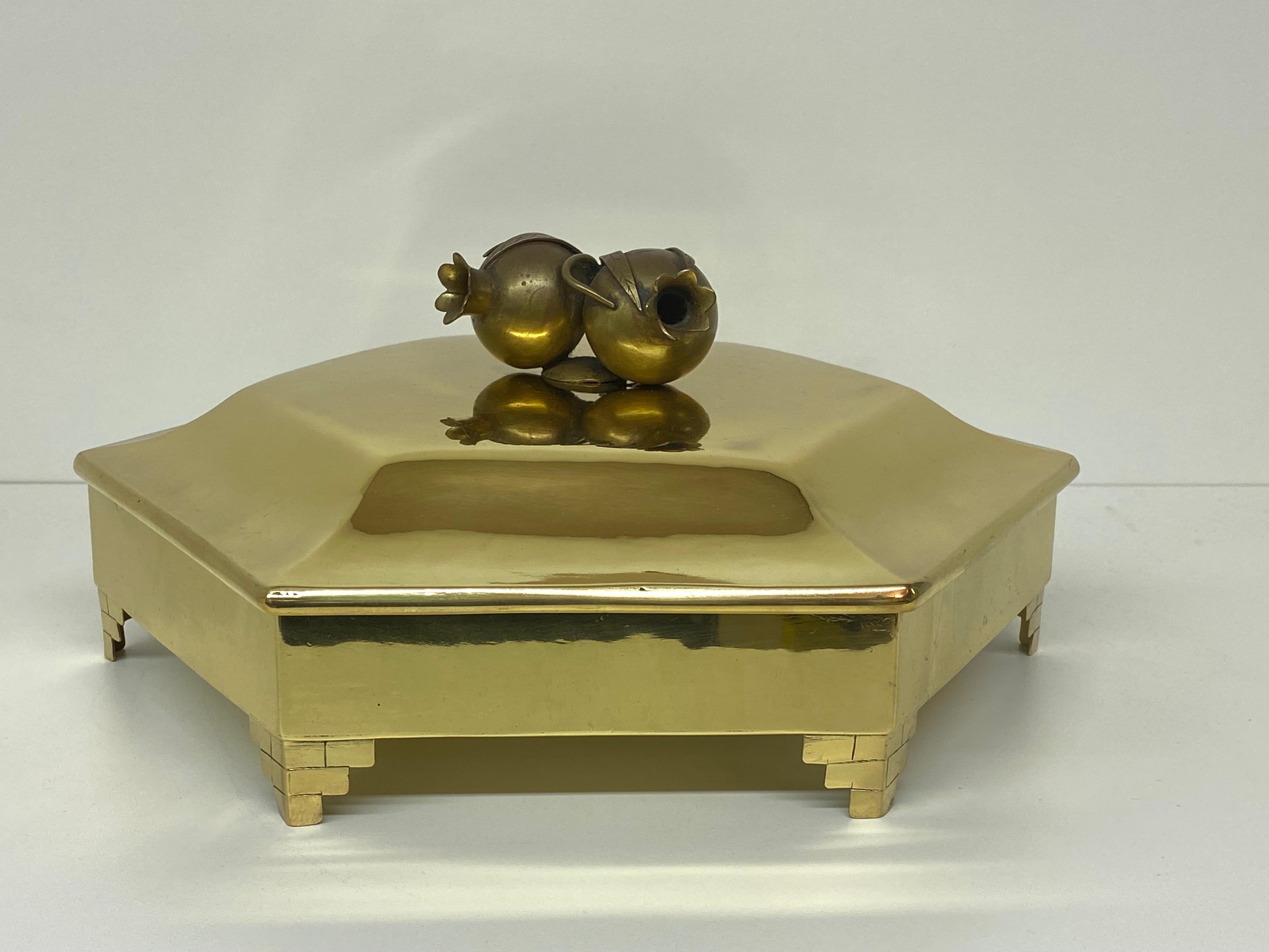 Late 20th Century Brass Jewelry Box with Pomegranate Motif For Sale