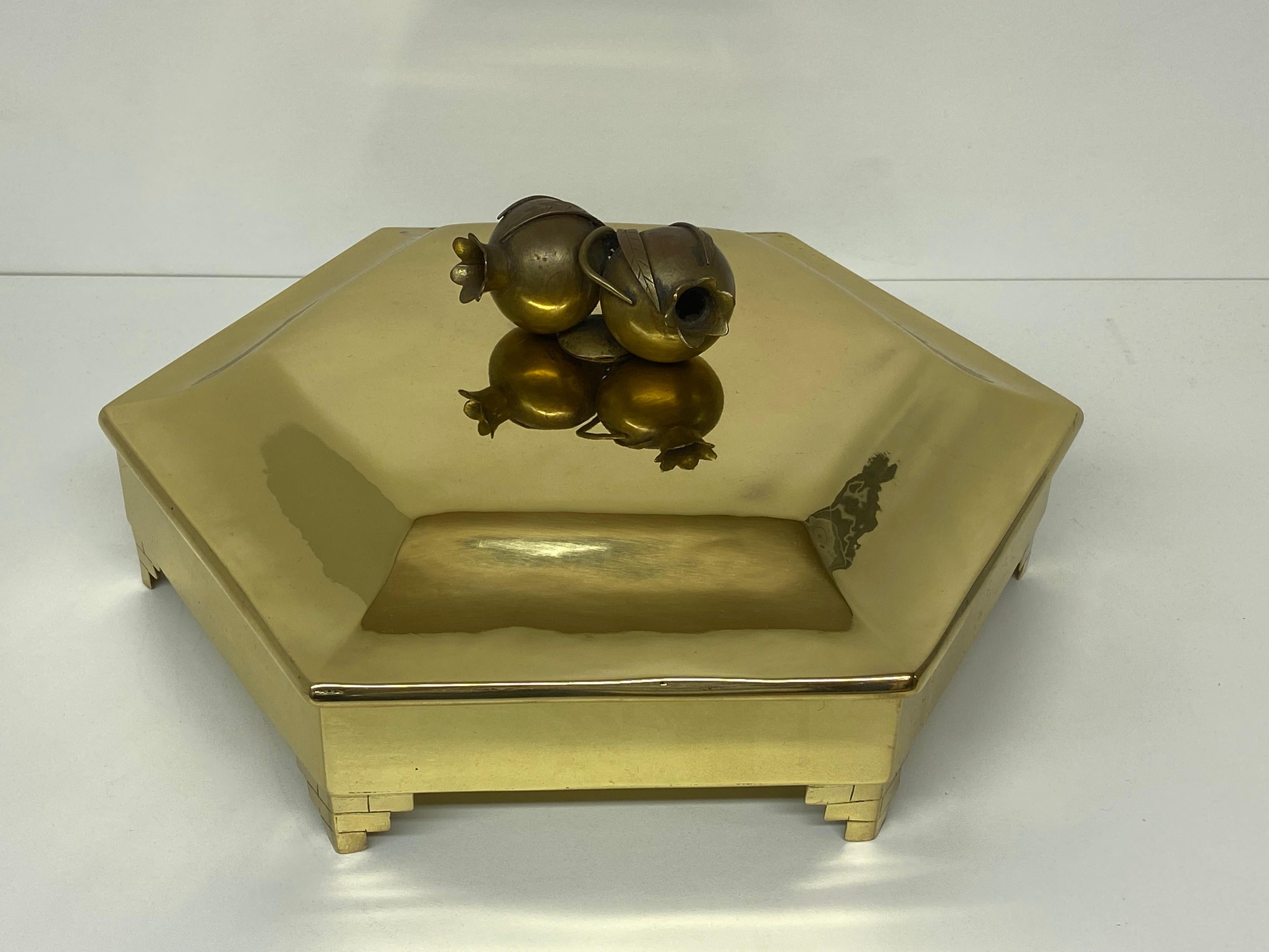 Brass Jewelry Box with Pomegranate Motif For Sale 1