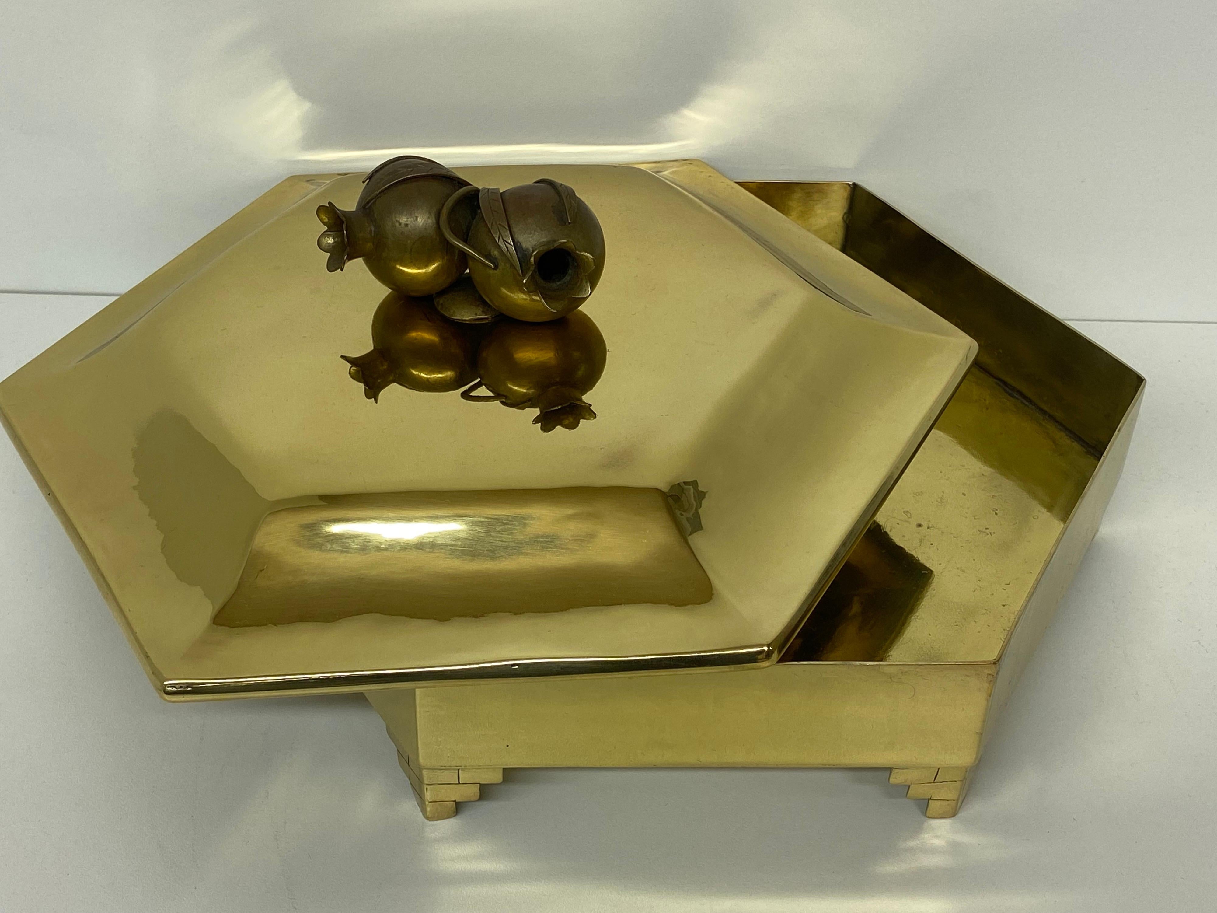 Brass Jewelry Box with Pomegranate Motif For Sale 4