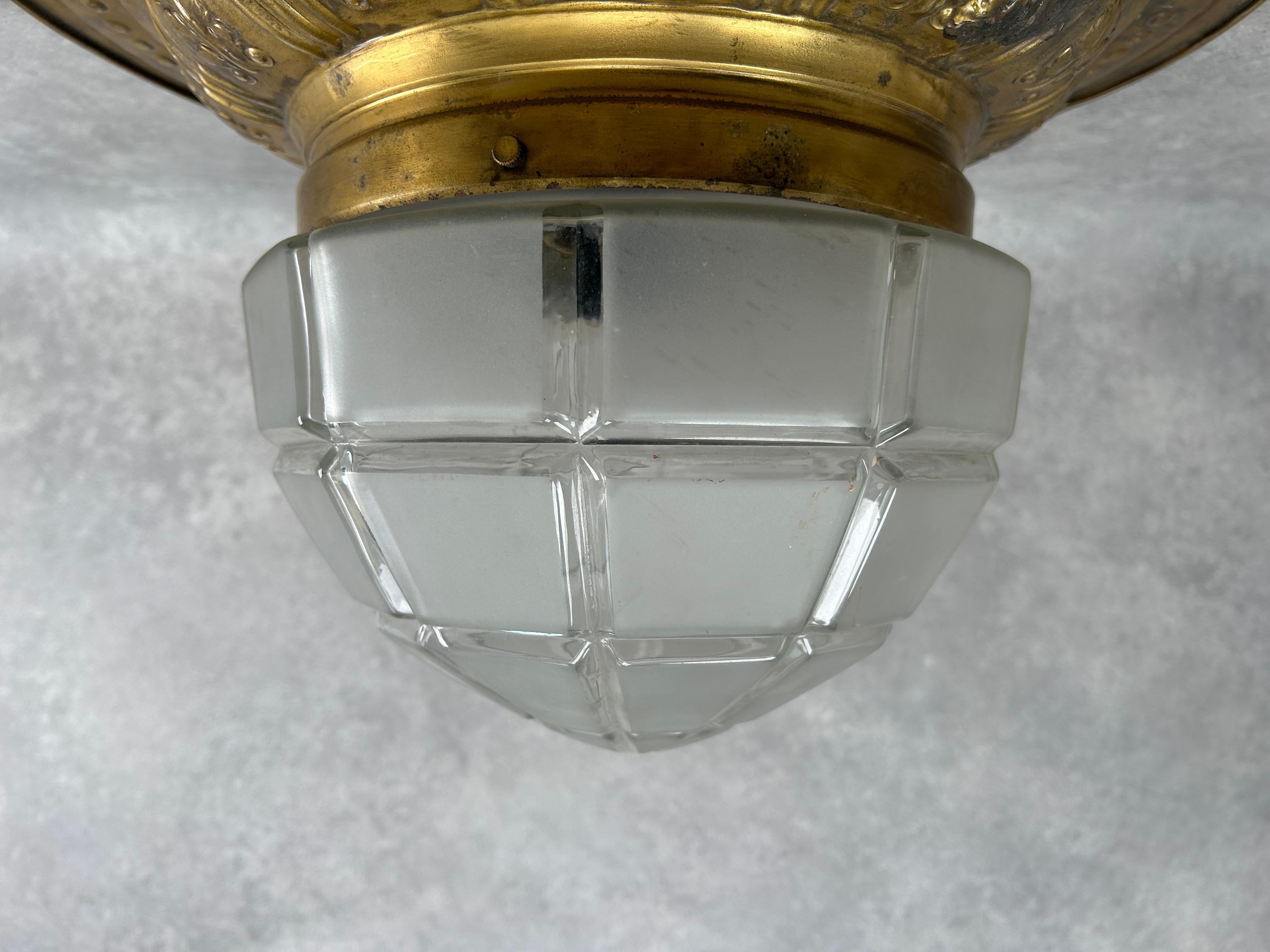 Slovak Brass jugendstil ceiling lamp For Sale