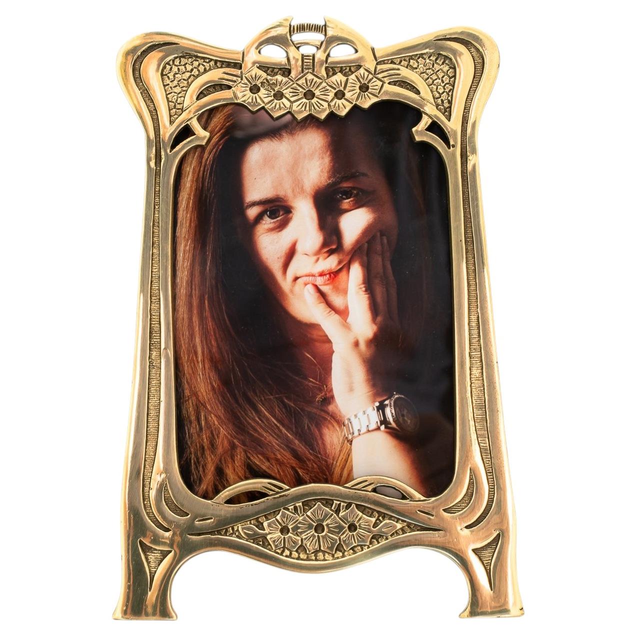 Brass Jugendstil picture frame with glass around 1908