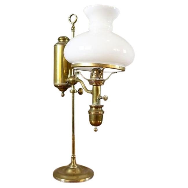 Brass Kerosene Lamp From the Early 20th Century With White Glass Shade