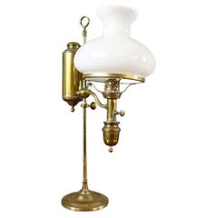 Brass Kerosene Lamp From the Early 20th Century With White Glass Shade