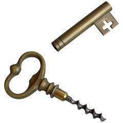 Brass Key Cork Srew Bottle Wine opener, France 1960's