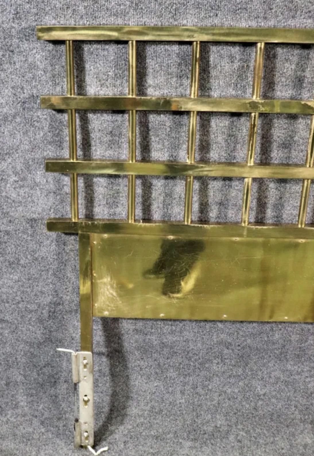 Large king size headboard with lattice design. Polished brass bars intersect with brass rods.
Please confirm location NY or NJ