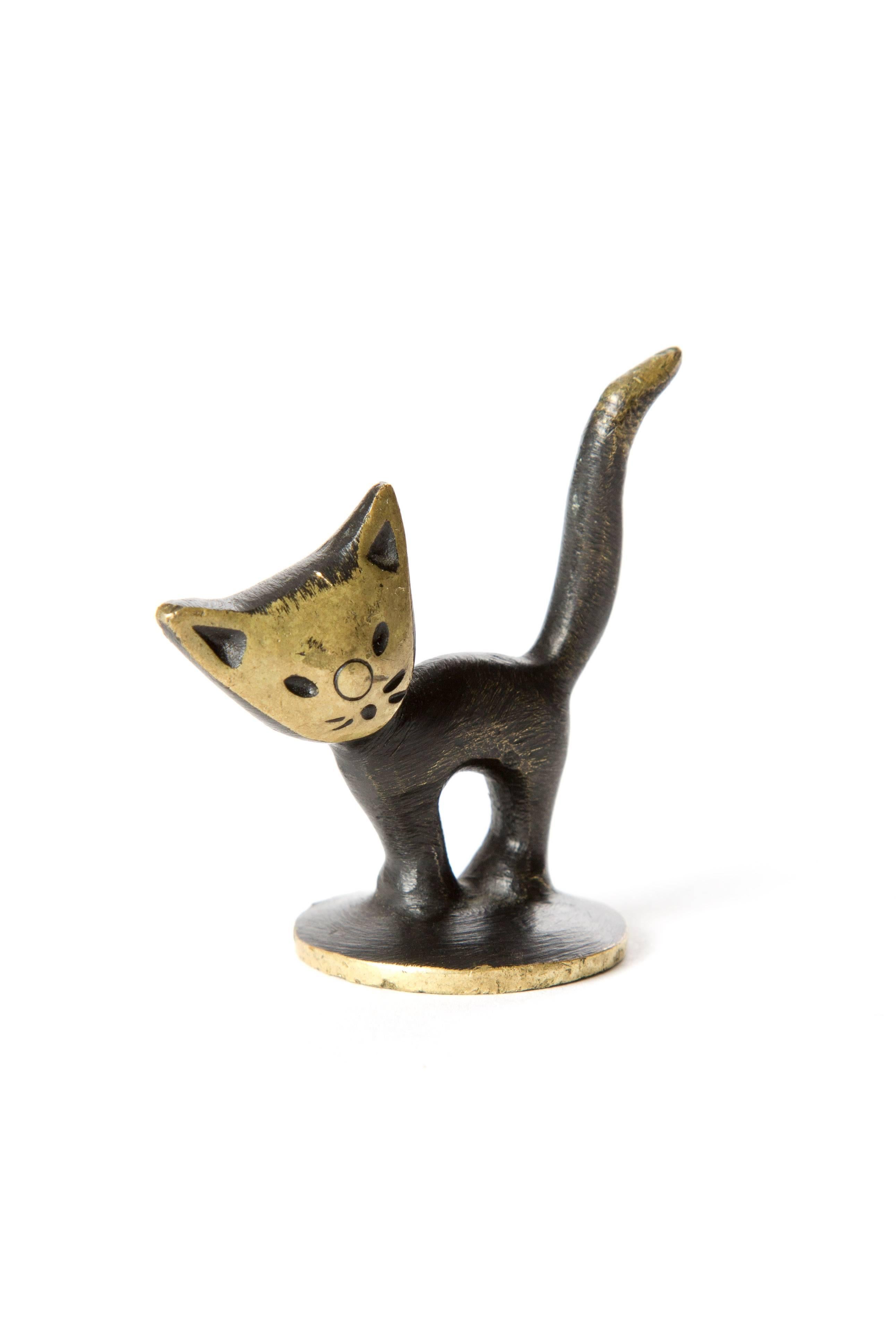 Mid-Century Modern Brass Kitten Cat Walter Bosse Blackened Brass with Hertha Baller, Vienna For Sale