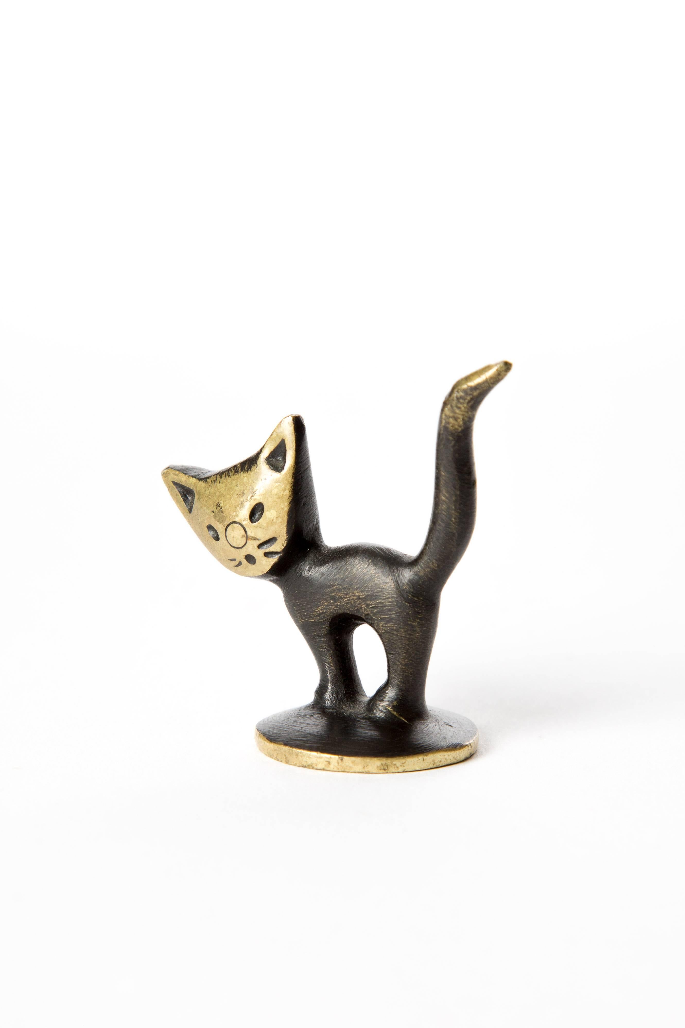 Austrian Brass Kitten Cat Walter Bosse Blackened Brass with Hertha Baller, Vienna For Sale