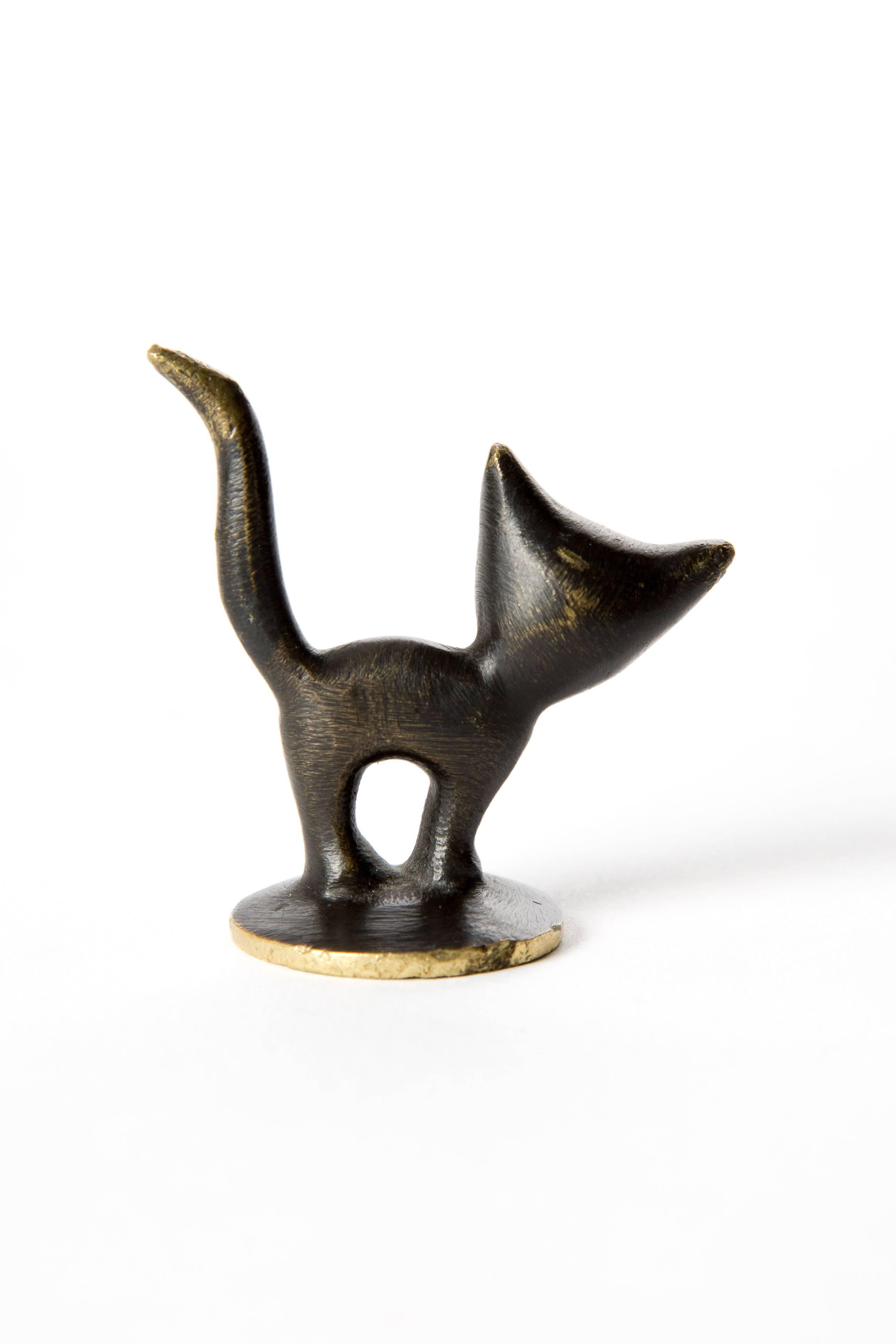 Mid-20th Century Brass Kitten Cat Walter Bosse Blackened Brass with Hertha Baller, Vienna For Sale