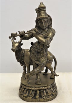 Brass Krishna with Nandi Statue