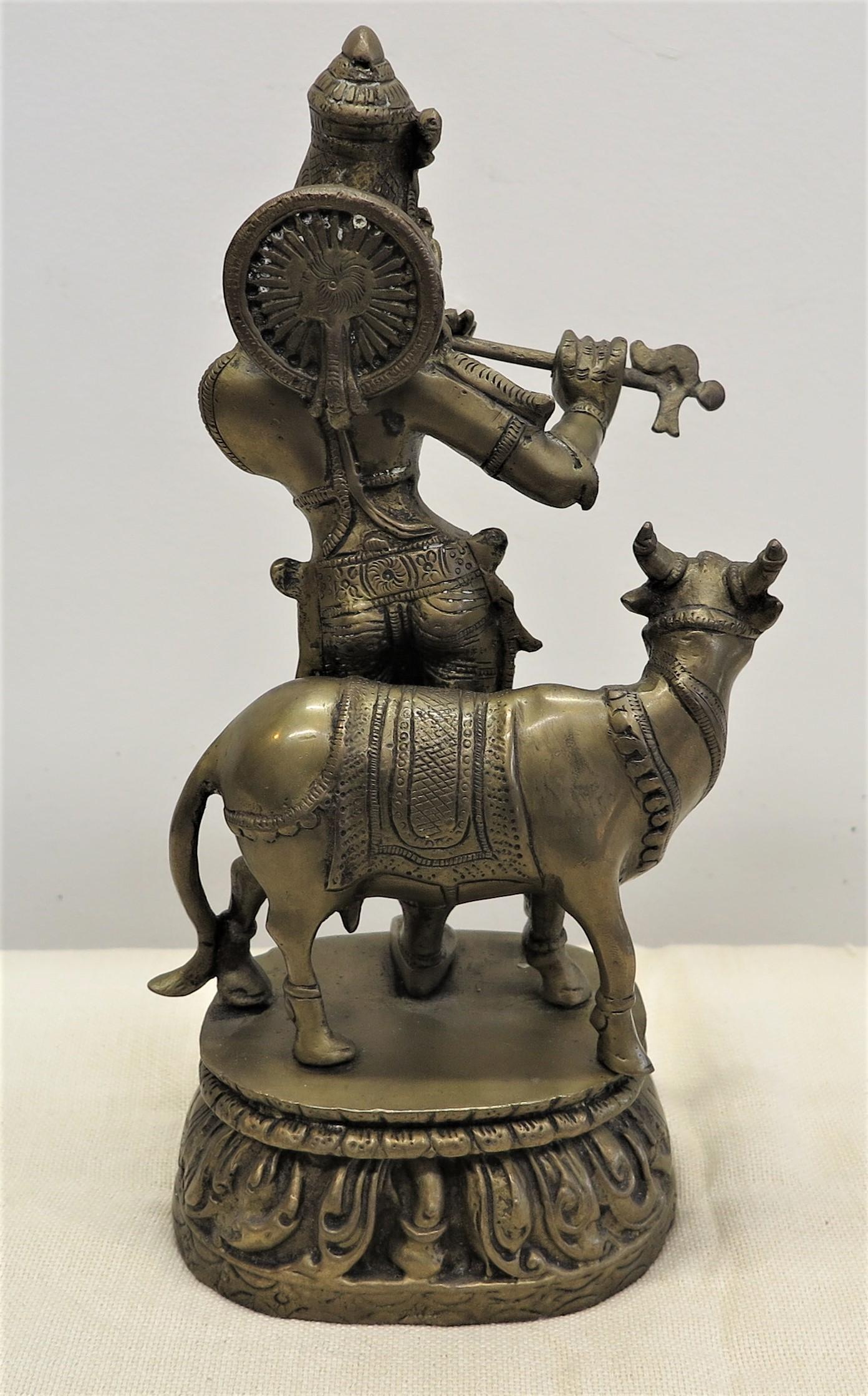 Indian Brass Krishna with Nandi Statue For Sale