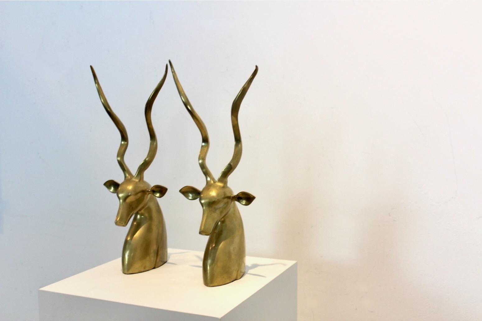 Brass Kudu Antelope Sculptures, Karl Springer, set of two  For Sale 4