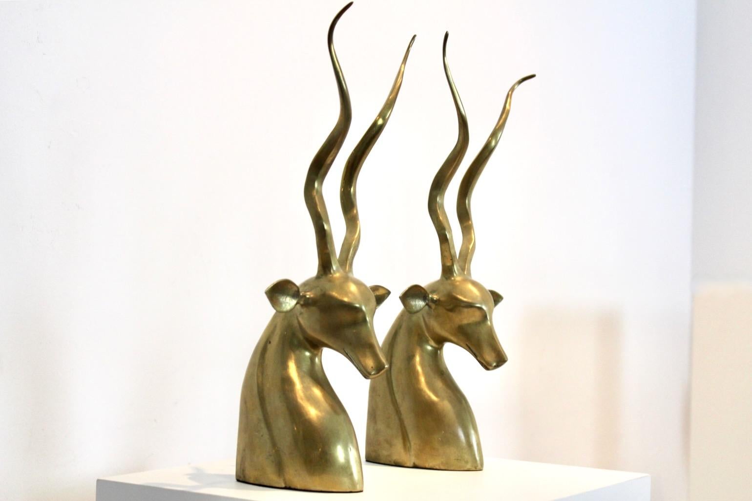 Brass Kudu Antelope Sculptures, Karl Springer, set of two  For Sale 5