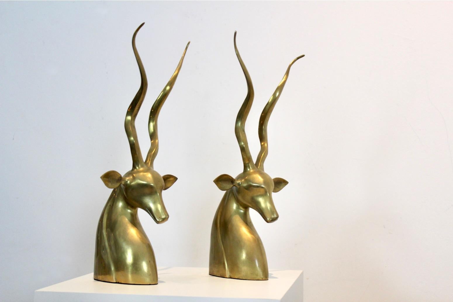 Brass Kudu Antelope Sculptures, Karl Springer, set of two  For Sale 6