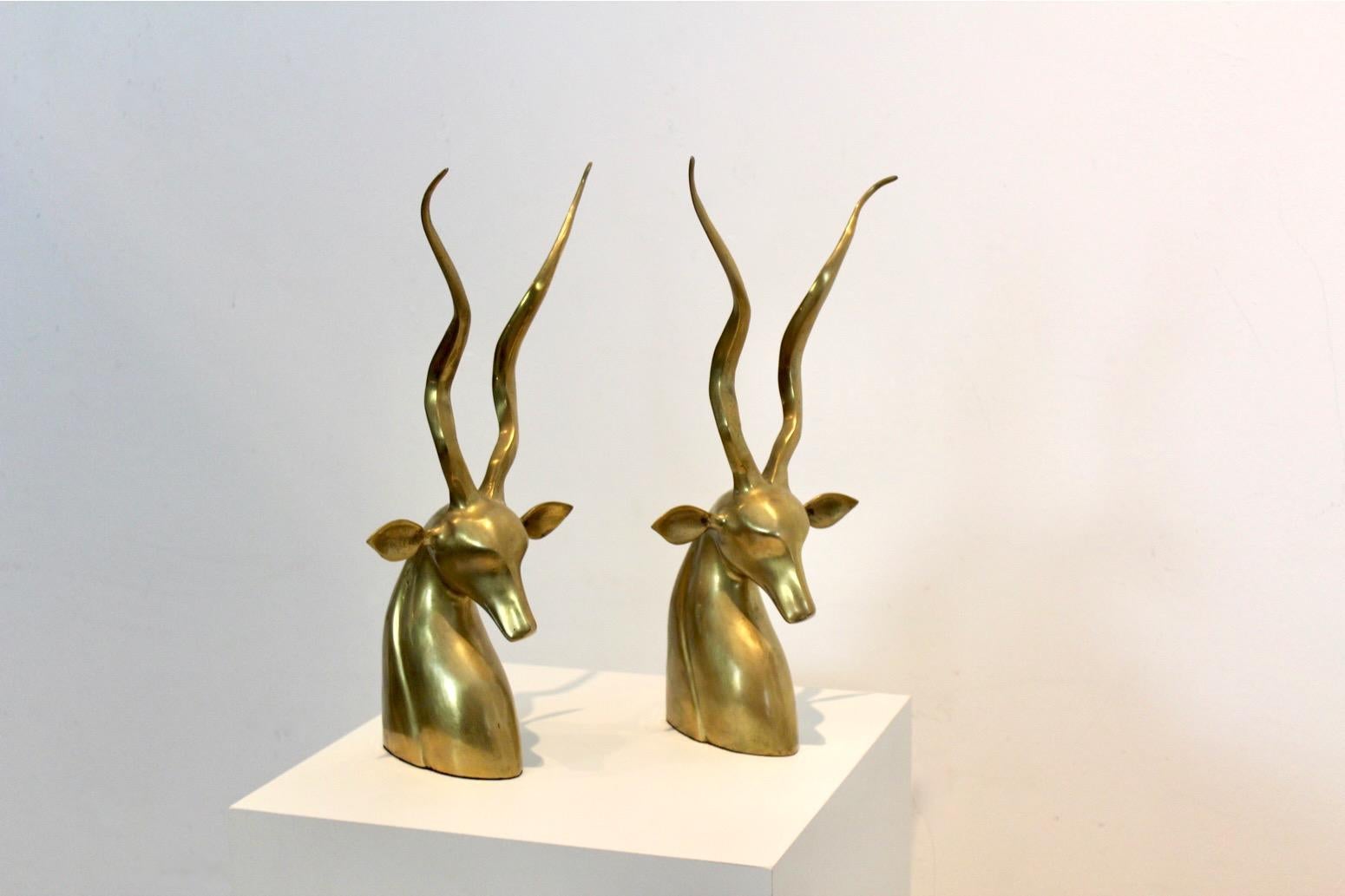 Brass Kudu Antelope Sculptures, Karl Springer, set of two  For Sale 7