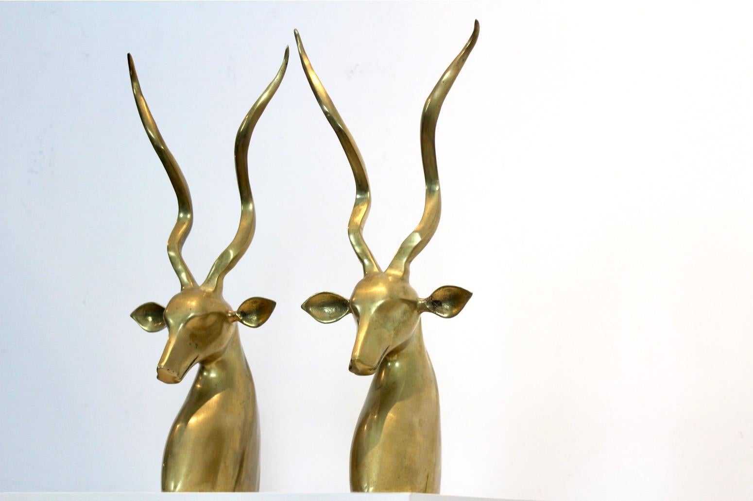 Mid-Century Modern Brass Kudu Antelope Sculptures, Karl Springer, set of two  For Sale